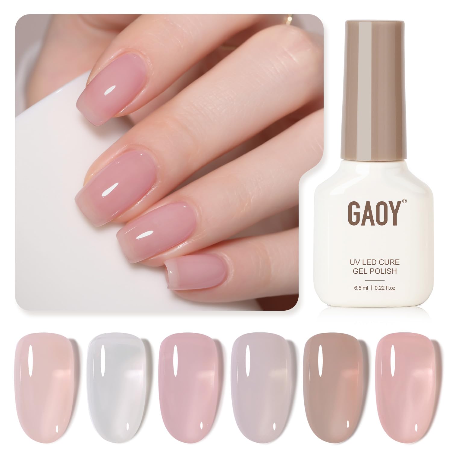 Set De Esmaltes De Uñas En Gel Gaoy Jelly Nude Milky White 6 Colores - Venta Internacional.