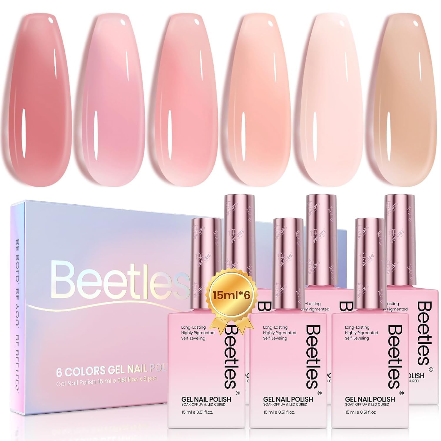 Foto 1 | Set De Esmaltes De Uñas En Gel Beetles Nude Pink, 6 Colores, Primavera - Venta Internacional.