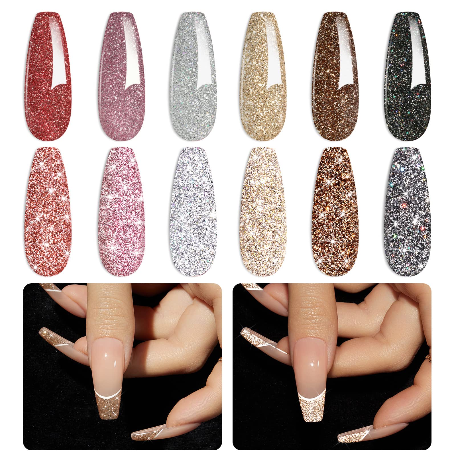 Foto 2 pulgar | Set De Esmaltes De Uñas En Gel Con Purpurina Reflectante Para Invierno, 6 Colores - Venta Internacional.