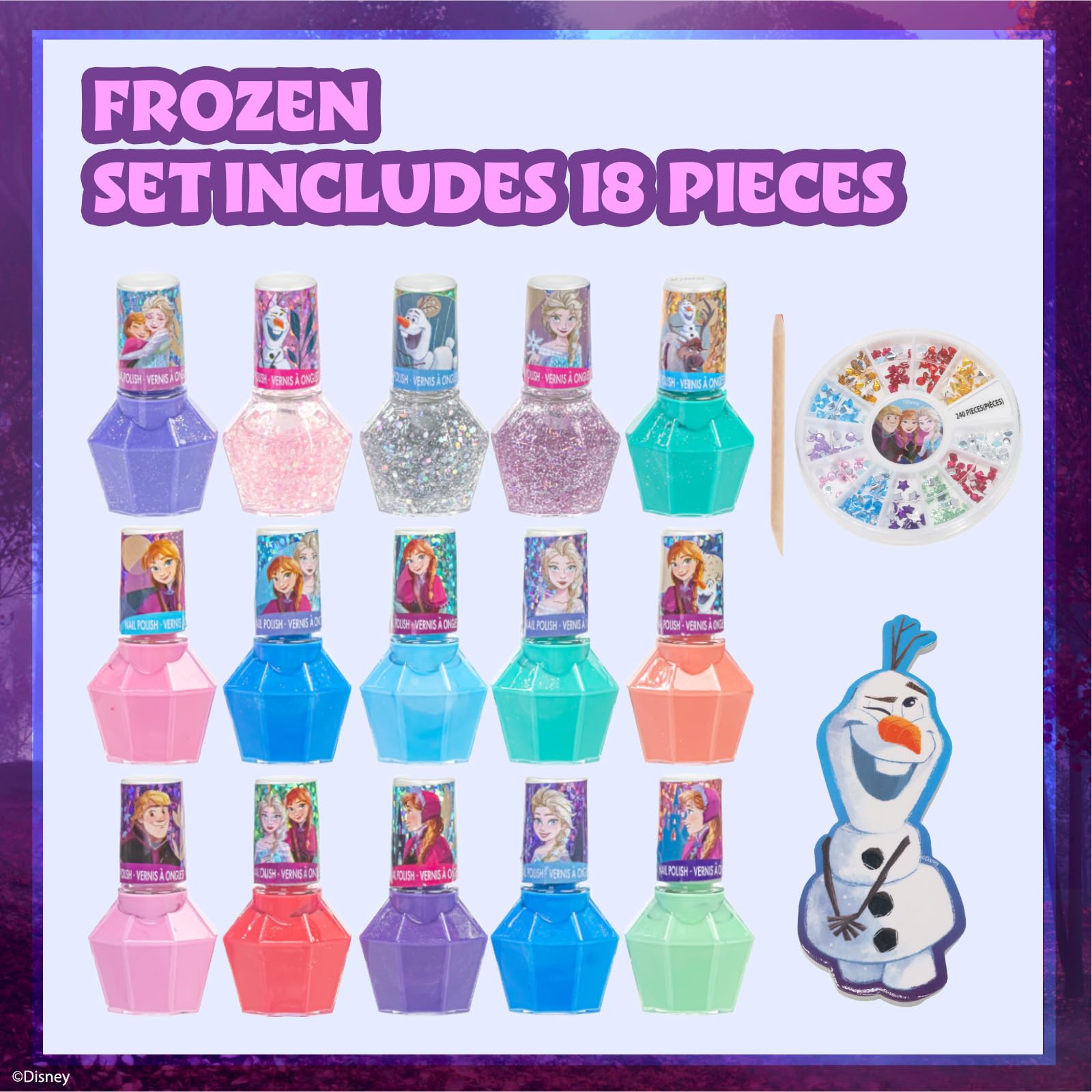 Foto 3 pulgar | Set De Esmaltes De Uñas Townley Girl Disney Frozen De 18 Piezas Para Niñas Mayores De 3 Años - Venta Internacional.