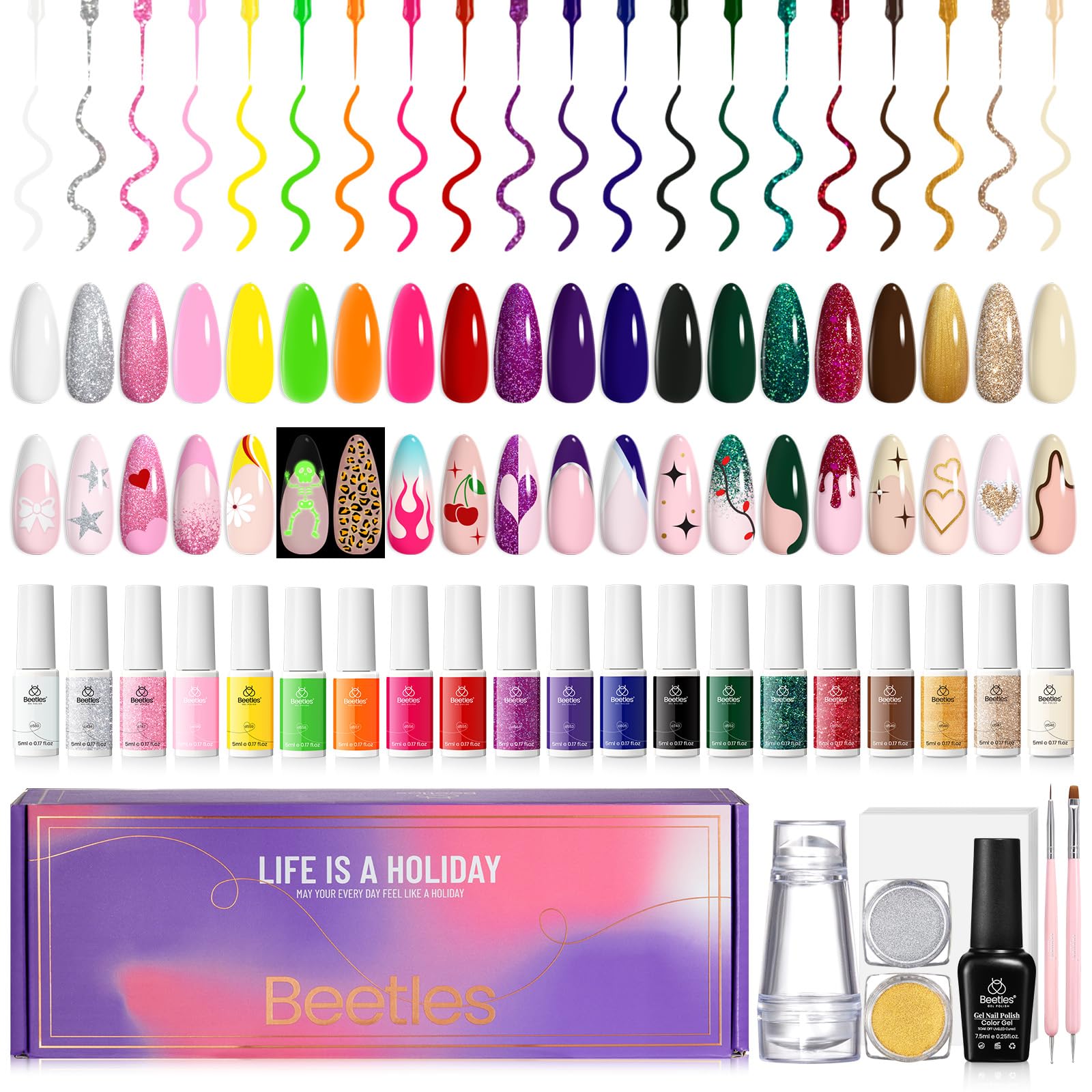 Foto 1 | Set De Esmaltes En Gel Nail Art Liner Beetles Holiday, 21 Colores - Venta Internacional.