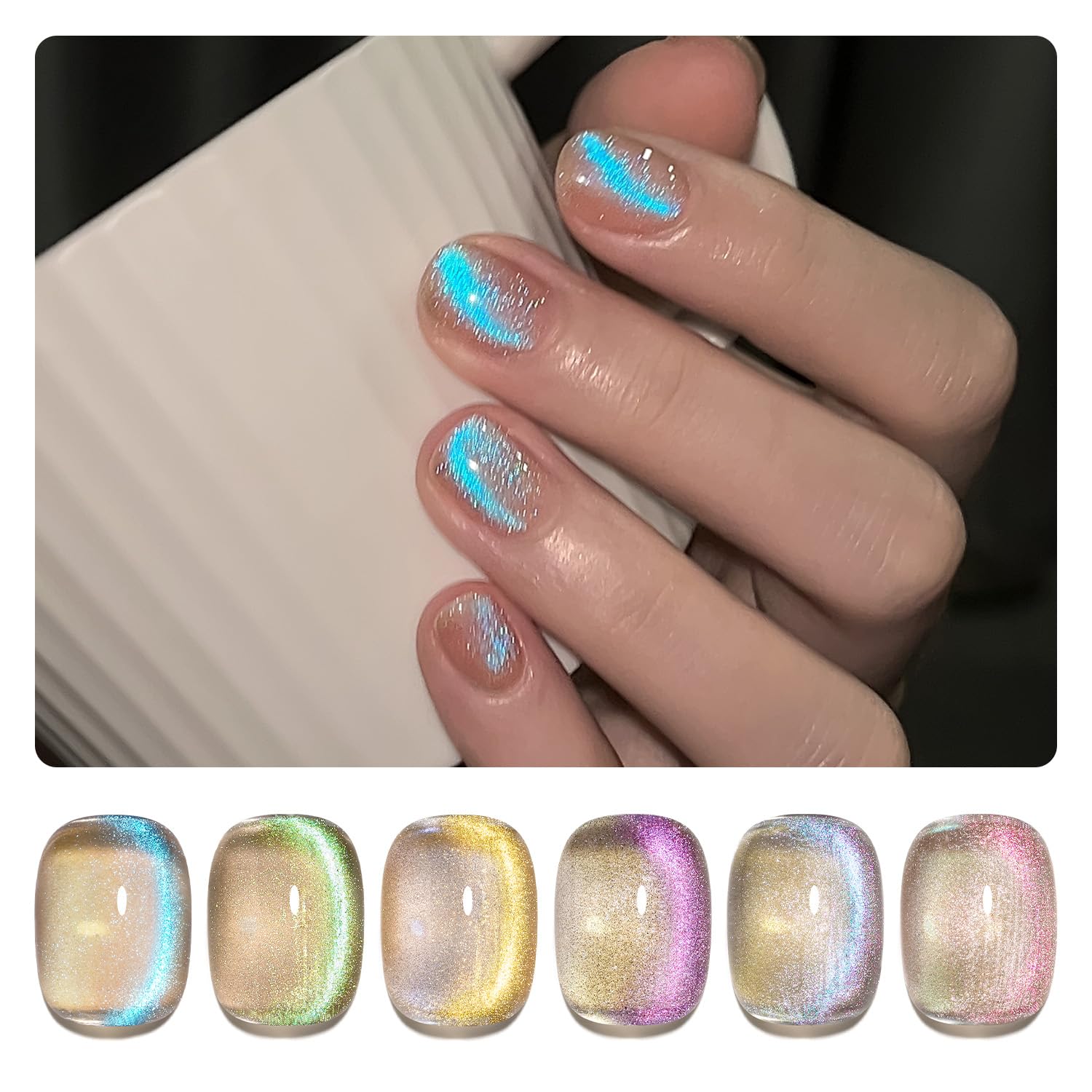 Set De Esmaltes De Uñas Gaoy Cat Eye Gel Con Purpurina Azul Magnética - Venta Internacional.