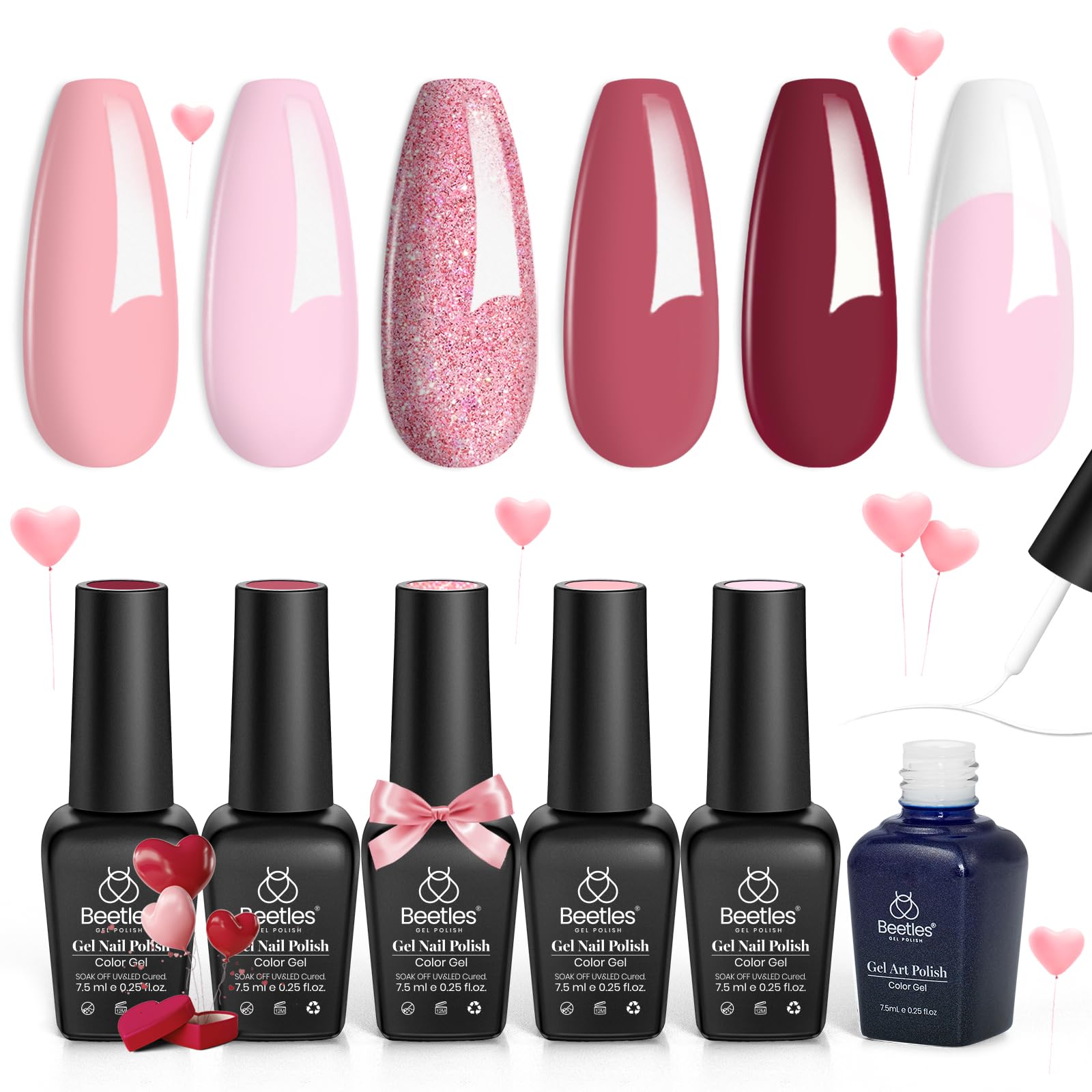 Set De Esmaltes De Uñas Beetles Pink Gel De 5 Colores Con Esmalte Delineador - Venta Internacional.