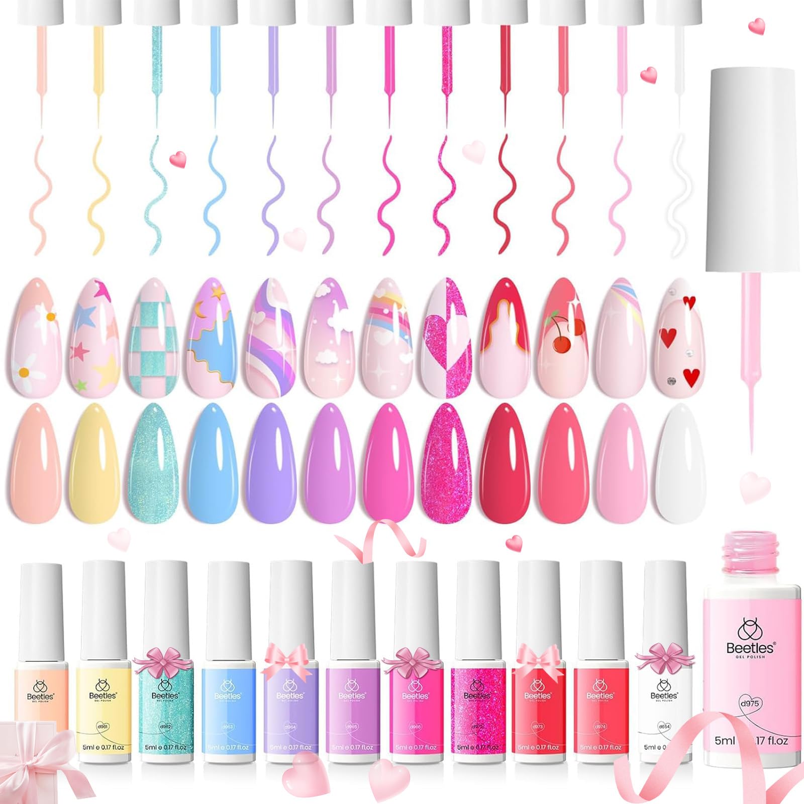 Set De Esmaltes En Gel Nail Art Liner, 12 Colores, Beetles Sweet Talk - Venta Internacional.