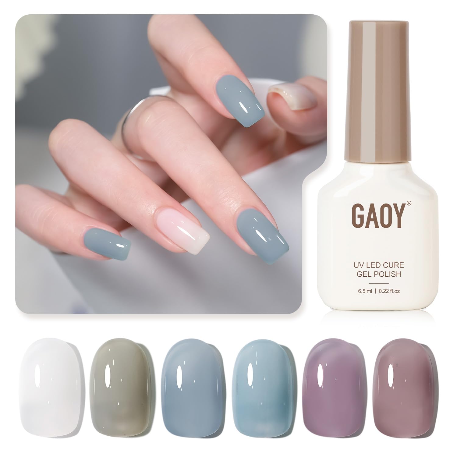 Esmalte De Uñas En Gel Gaoy Mizzle Jelly, Blanco Lechoso, Azul, Gris Y Morado - Venta Internacional.