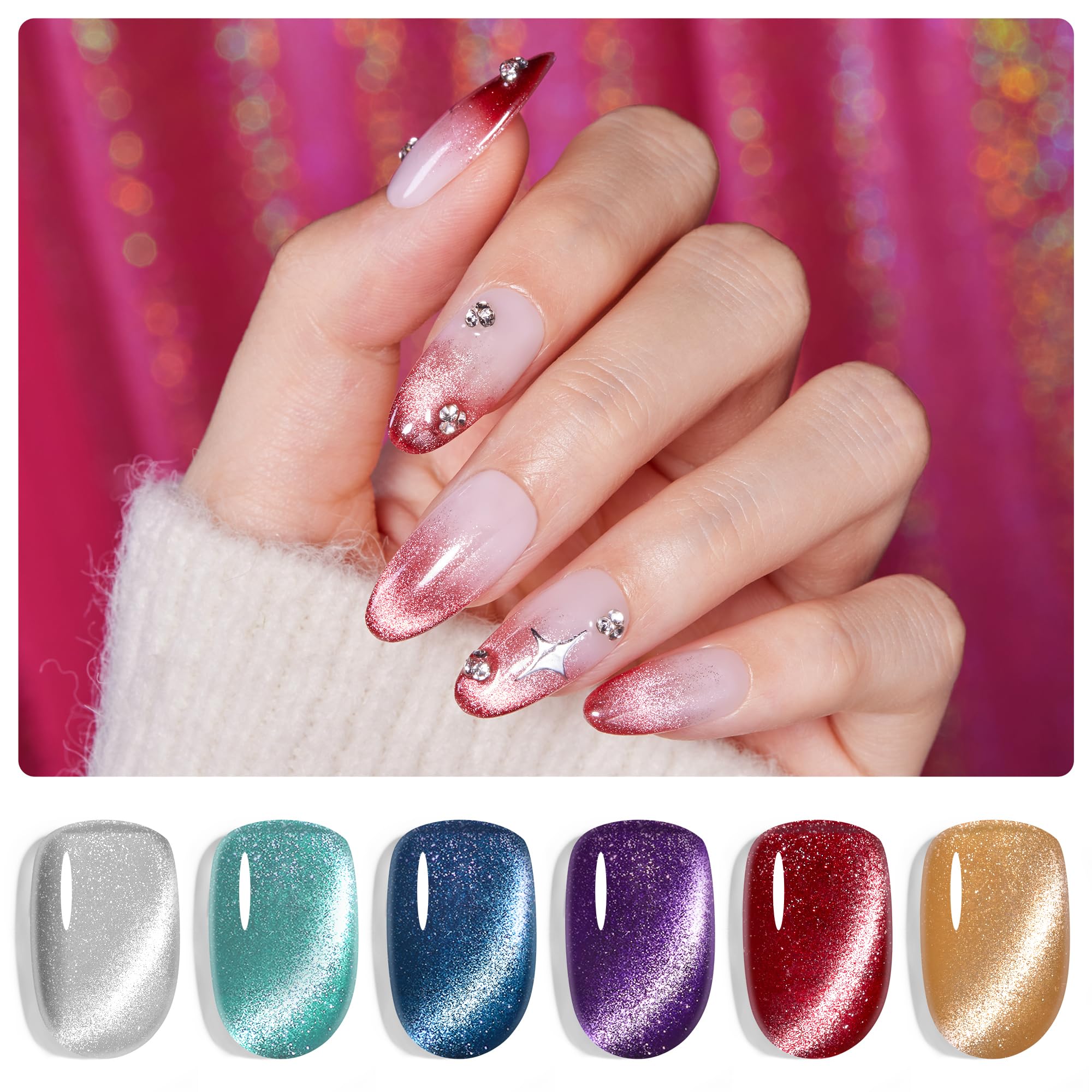 Set De Esmaltes De Uñas En Gel Beetles Cat Eye, 6 Colores Con Imán, 7,5 Ml - Venta Internacional.