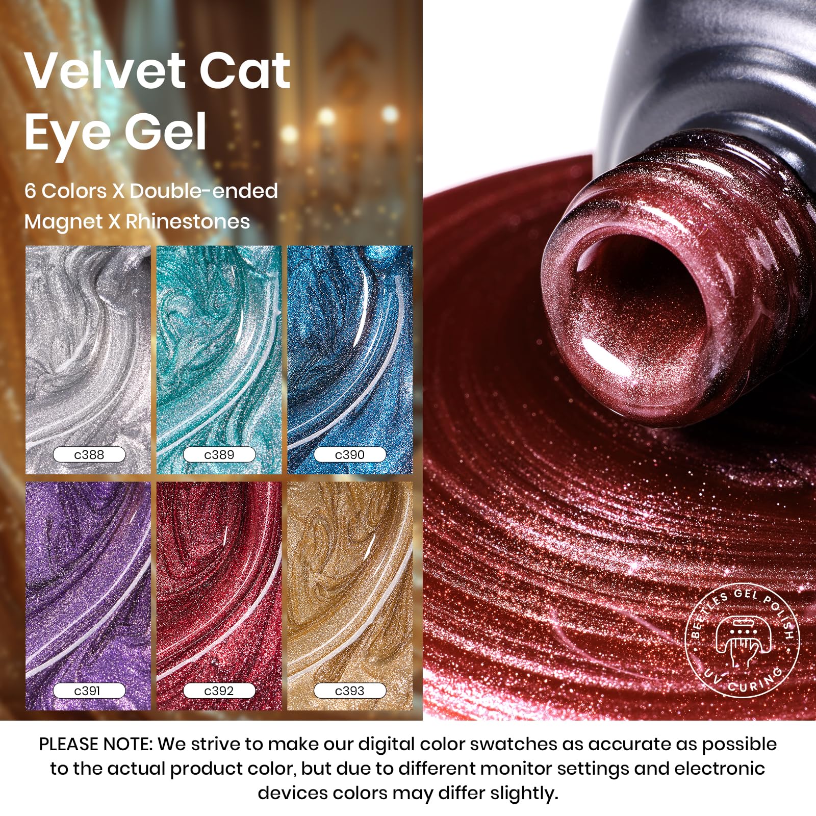Foto 3 | Set De Esmaltes De Uñas En Gel Beetles Cat Eye, 6 Colores Con Imán, 7,5 Ml - Venta Internacional.