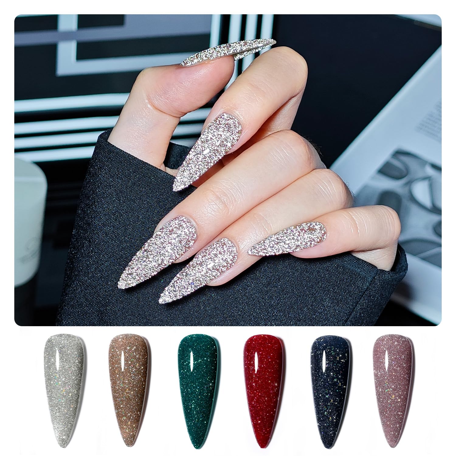 Foto 3 pulgar | Set De Esmaltes De Uñas Gaoy Reflective Glitter, 6 Colores, 7,3 Ml - Venta Internacional.