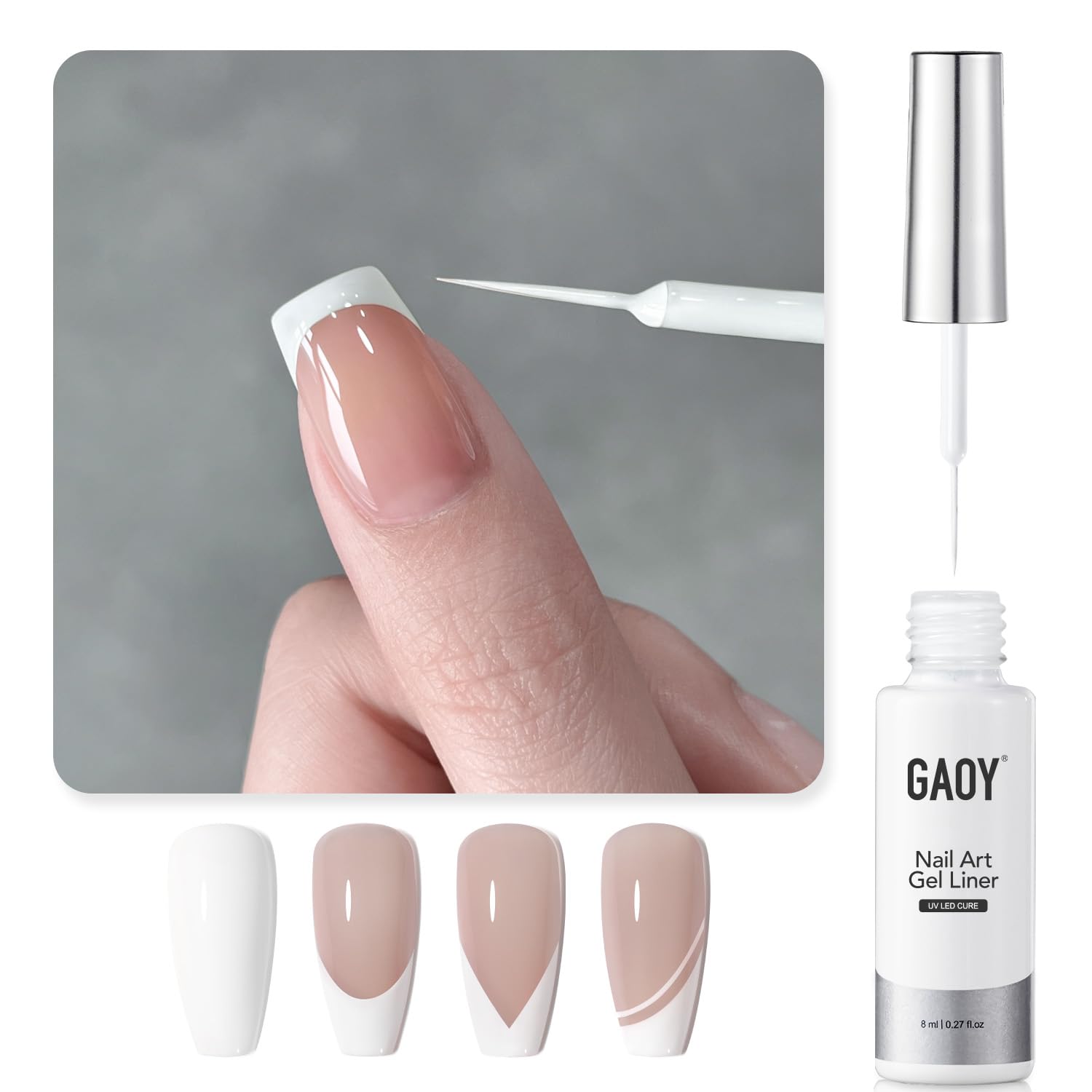 Esmalte De Uñas En Gel Gaoy White Swirl Art Liner De 8 Ml Con Brocha Fina - Venta Internacional.