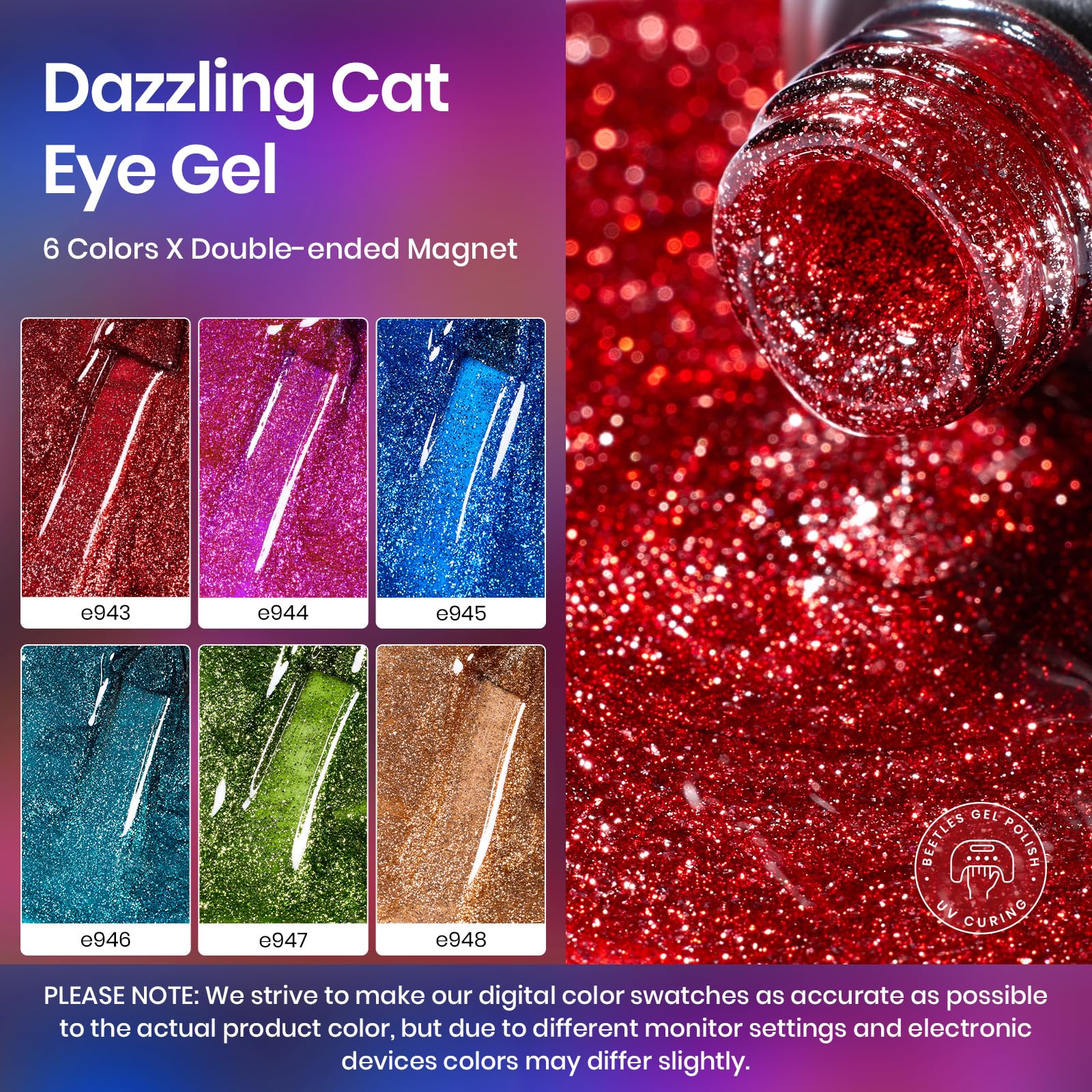 Foto 4 pulgar | Set De Esmaltes De Uñas En Gel Beetles Cat Eye, 6 Colores, 7,5 Ml, Con Imán - Venta Internacional.