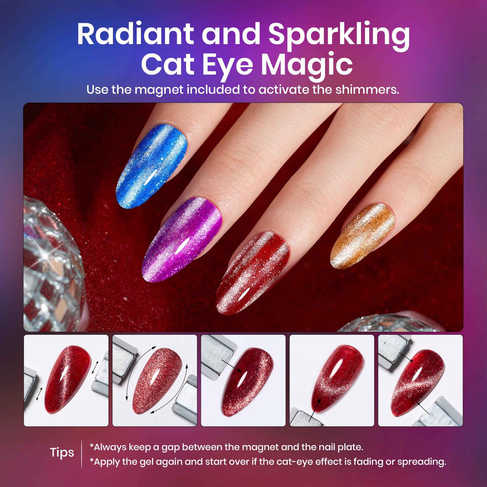 Foto 4 | Set De Esmaltes De Uñas En Gel Beetles Cat Eye, 6 Colores, 7,5 Ml, Con Imán - Venta Internacional.
