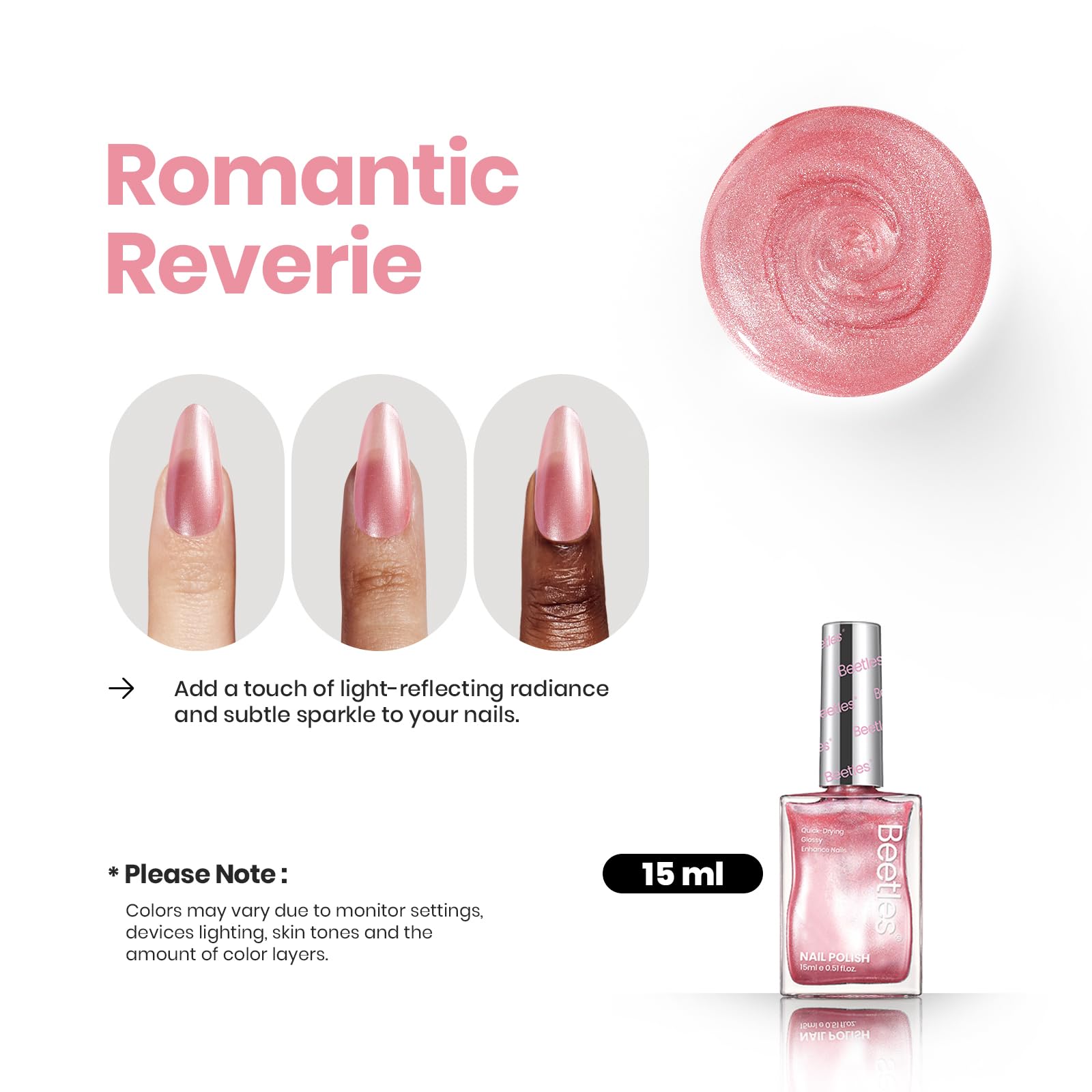 Foto 3 | Esmalte De Uñas Beetles Romantic Reverie Pink Rose Pearl 15 Ml - Venta Internacional.