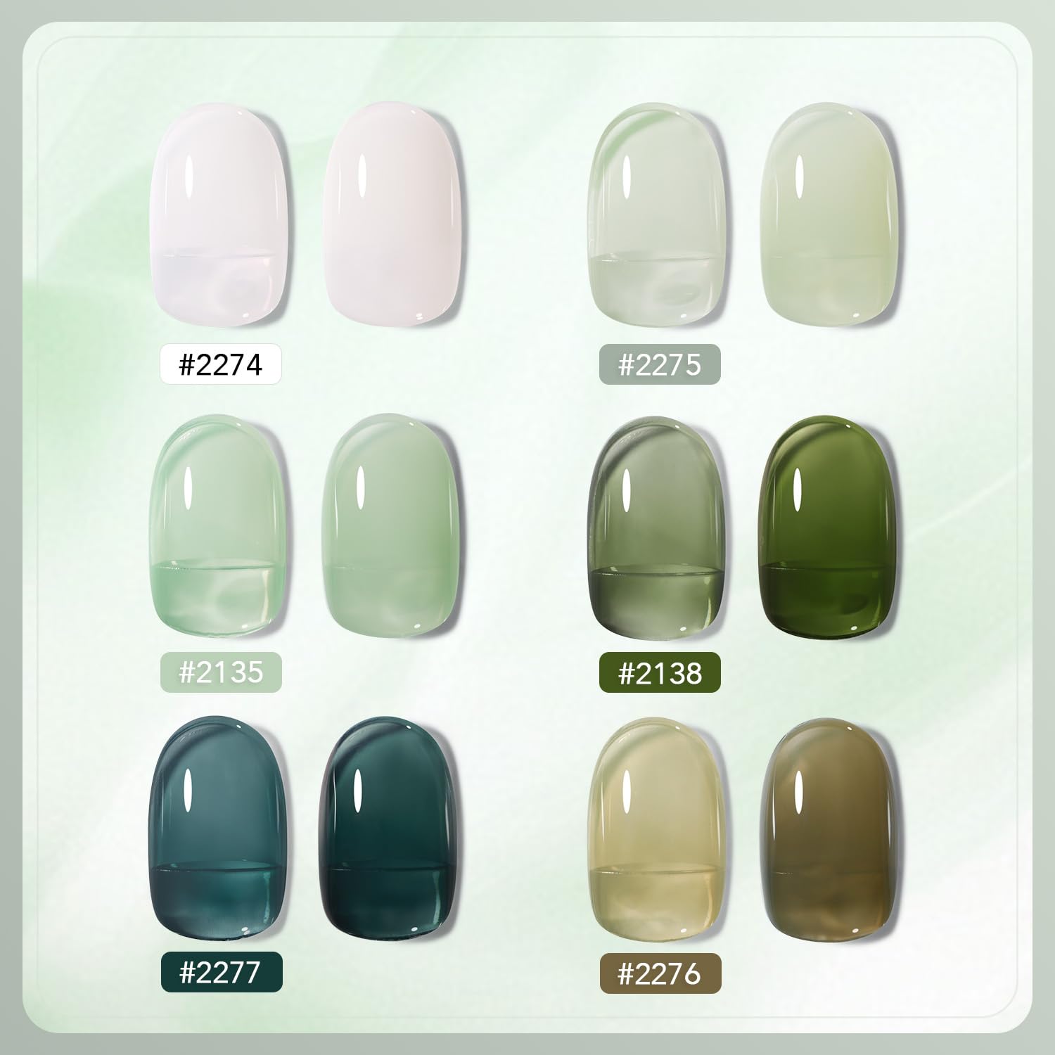 Foto 2 | Set De Esmaltes De Uñas Gaoy Jelly Green Gel, 6 Colores, 6,5 Ml, Luz Uv - Venta Internacional.