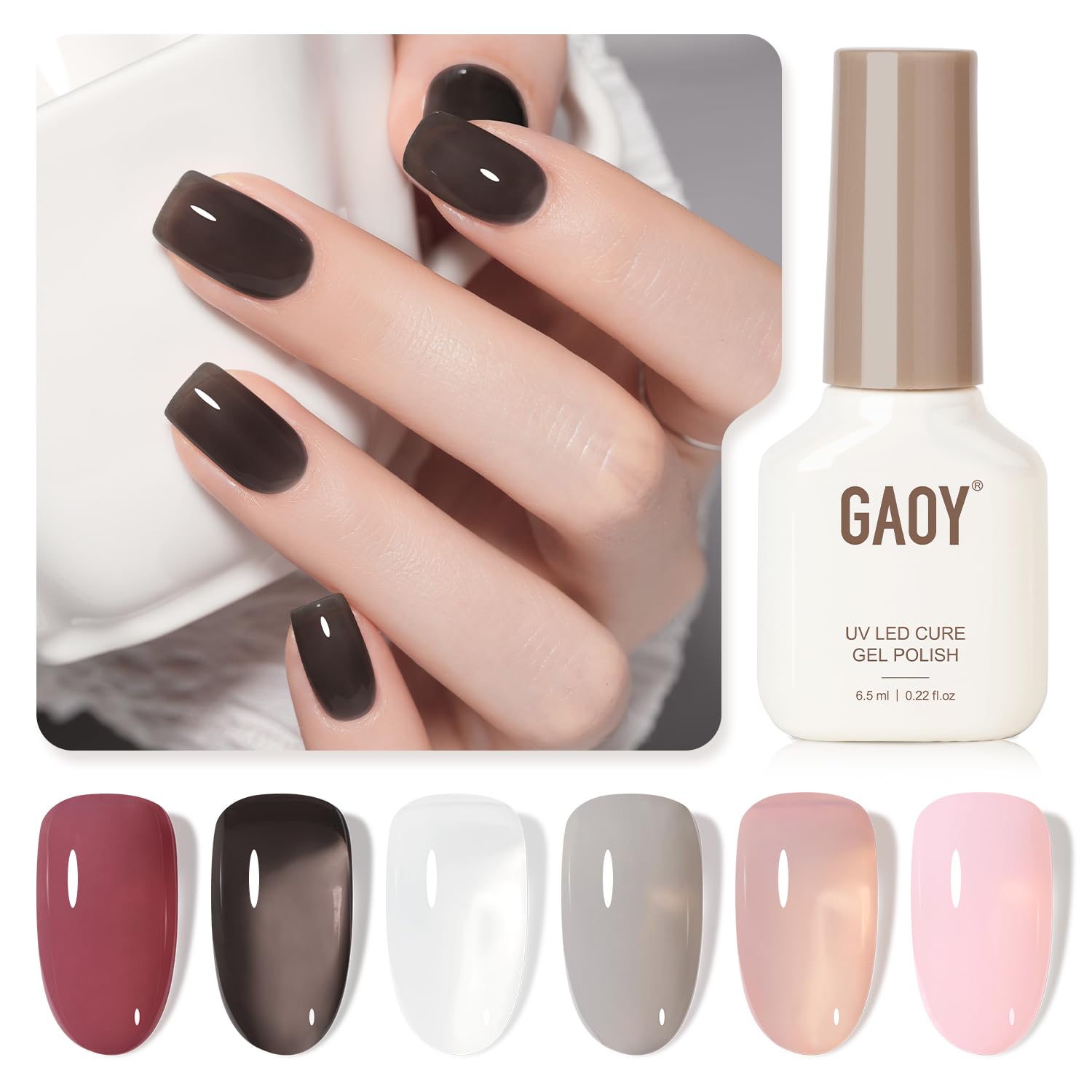Set De Esmaltes De Uñas Gaoy Gel Grey Pink Jelly Gel De 6,5 Ml Para Manicura De Salón - Venta Internacional.
