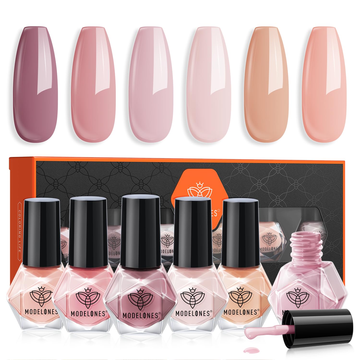 Set De Esmaltes De Uñas Modelones, 6 Colores Neutros, Color Nude, Secado Rápido - Venta Internacional.