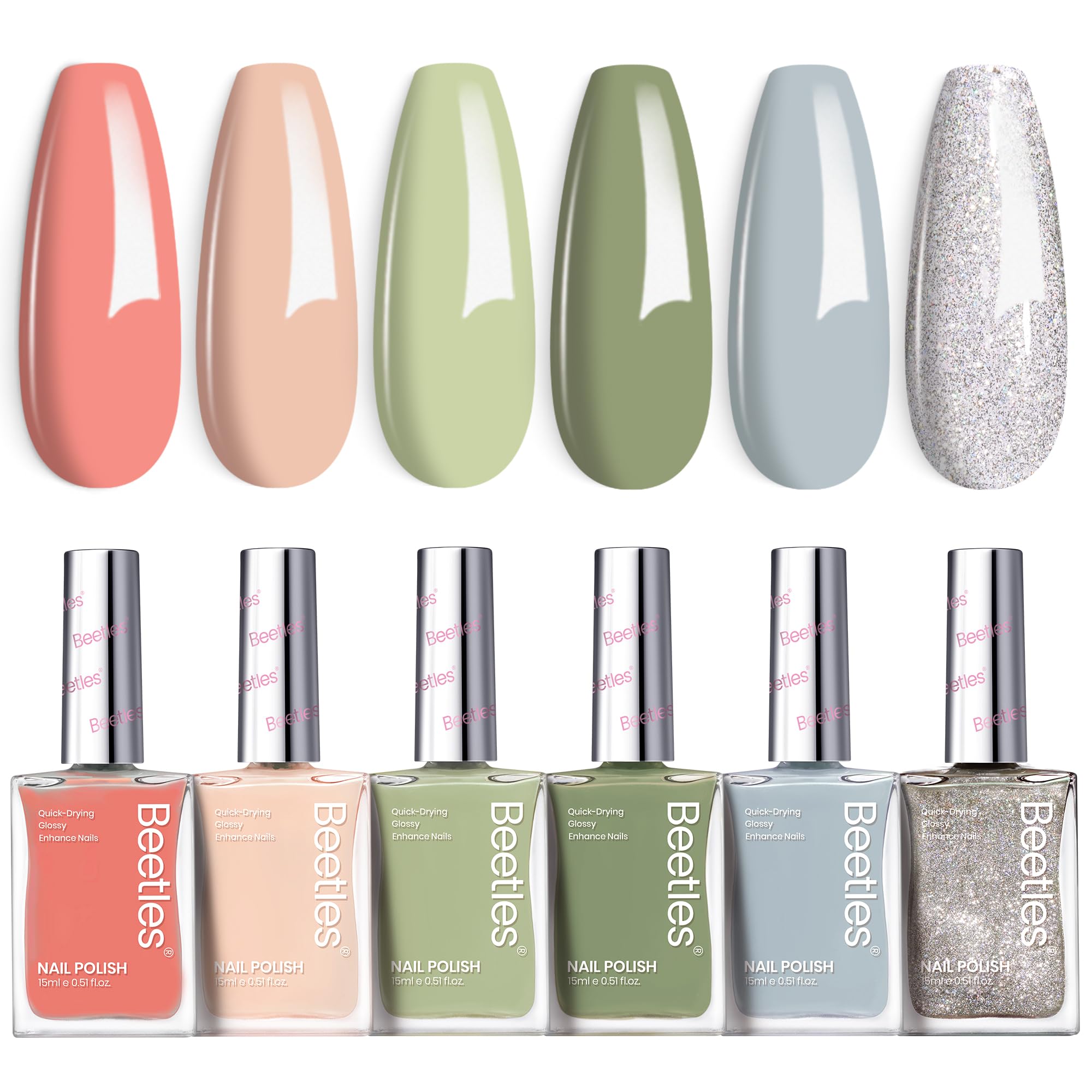 Set De Esmaltes De Uñas Beetles P176, 6 Colores, 15 Ml, Efecto Purpurina - Venta Internacional.