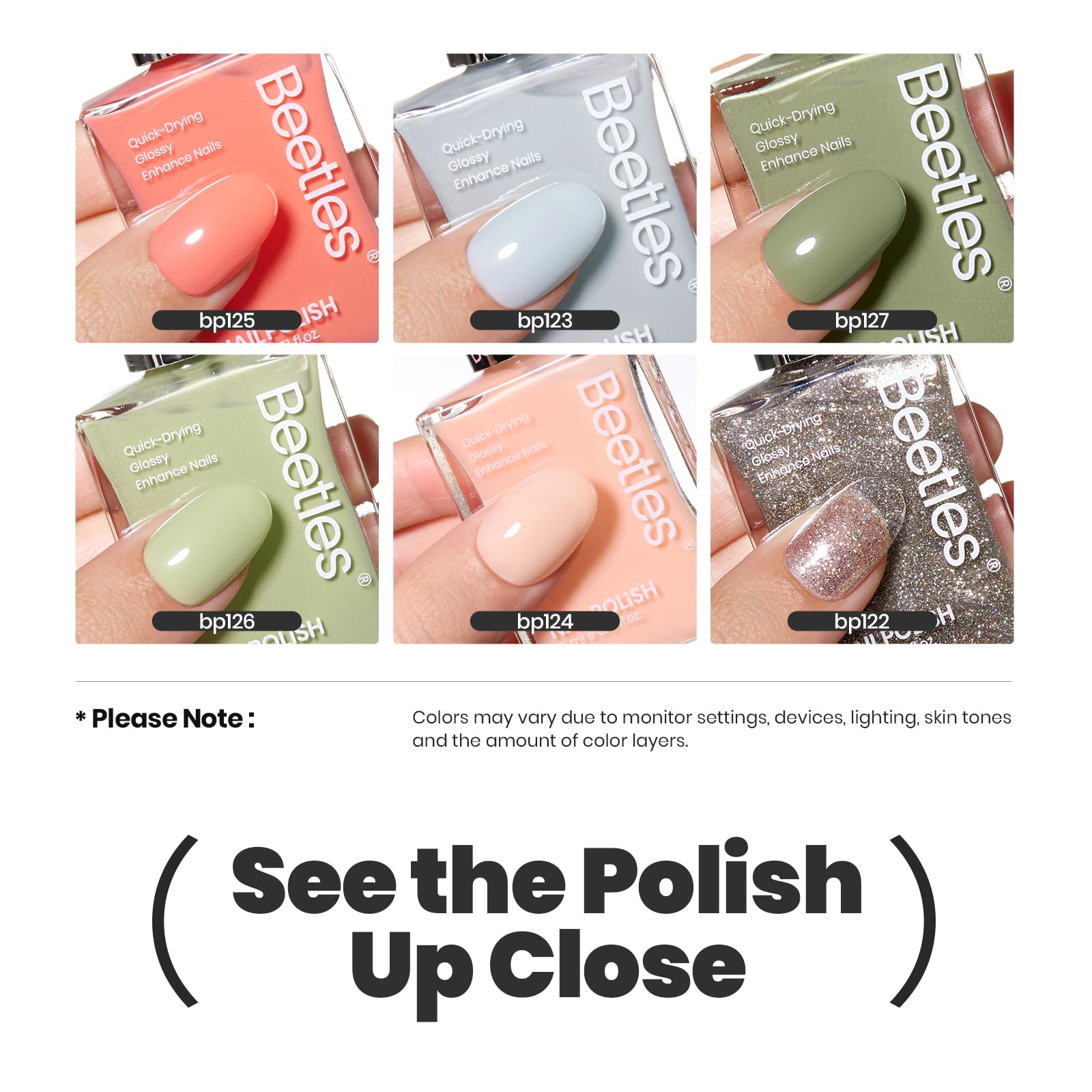 Foto 2 | Set De Esmaltes De Uñas Beetles P176, 6 Colores, 15 Ml, Efecto Purpurina - Venta Internacional.