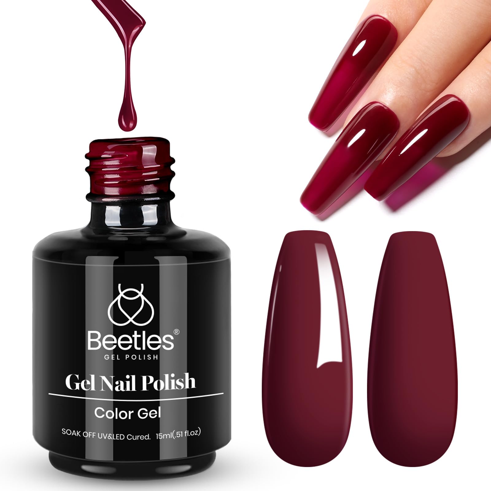 Foto 2 pulgar | Esmalte De Uñas En Gel Beetles Oxblood Red, 15 Ml, Lámpara Uv Soak Off - Venta Internacional.