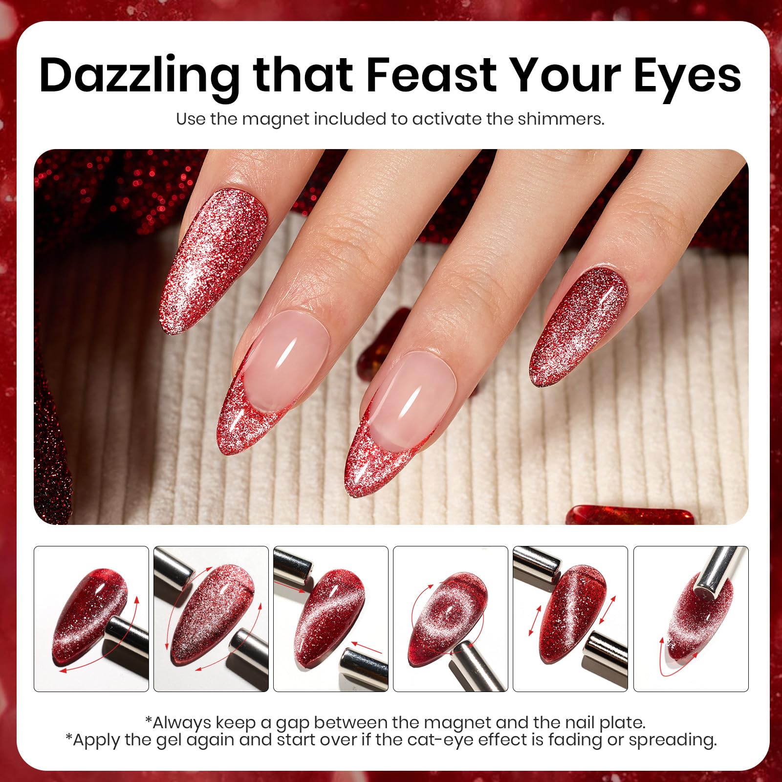 Foto 4 pulgar | Esmalte De Uñas Beetles Red Cat Eye Gel De 15 Ml Con Purpurina Magnética - Venta Internacional.