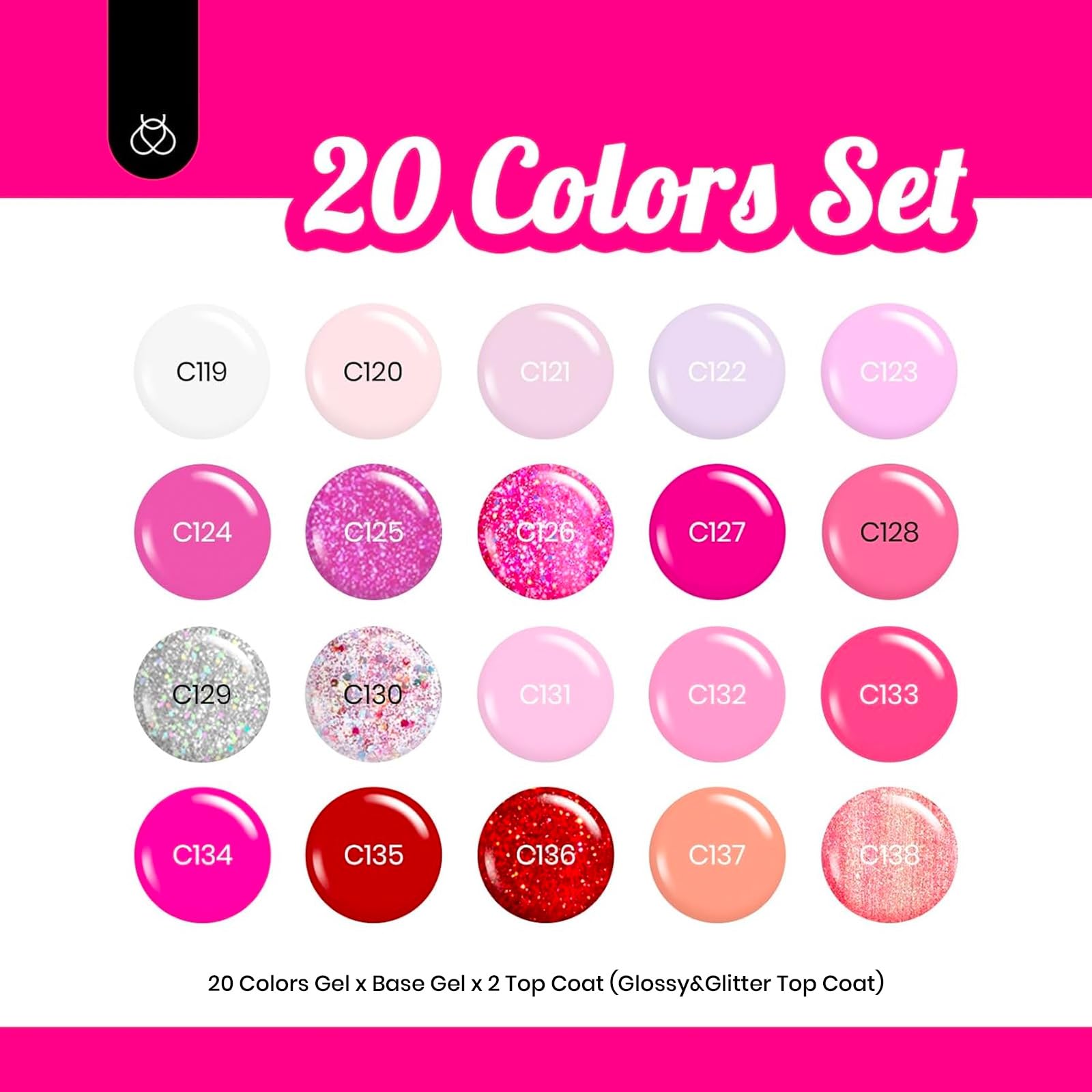 Foto 3 pulgar | Set De Esmaltes En Gel Beetles Pink, 20 Colores, Rosa Intenso, Seductor - Venta Internacional.