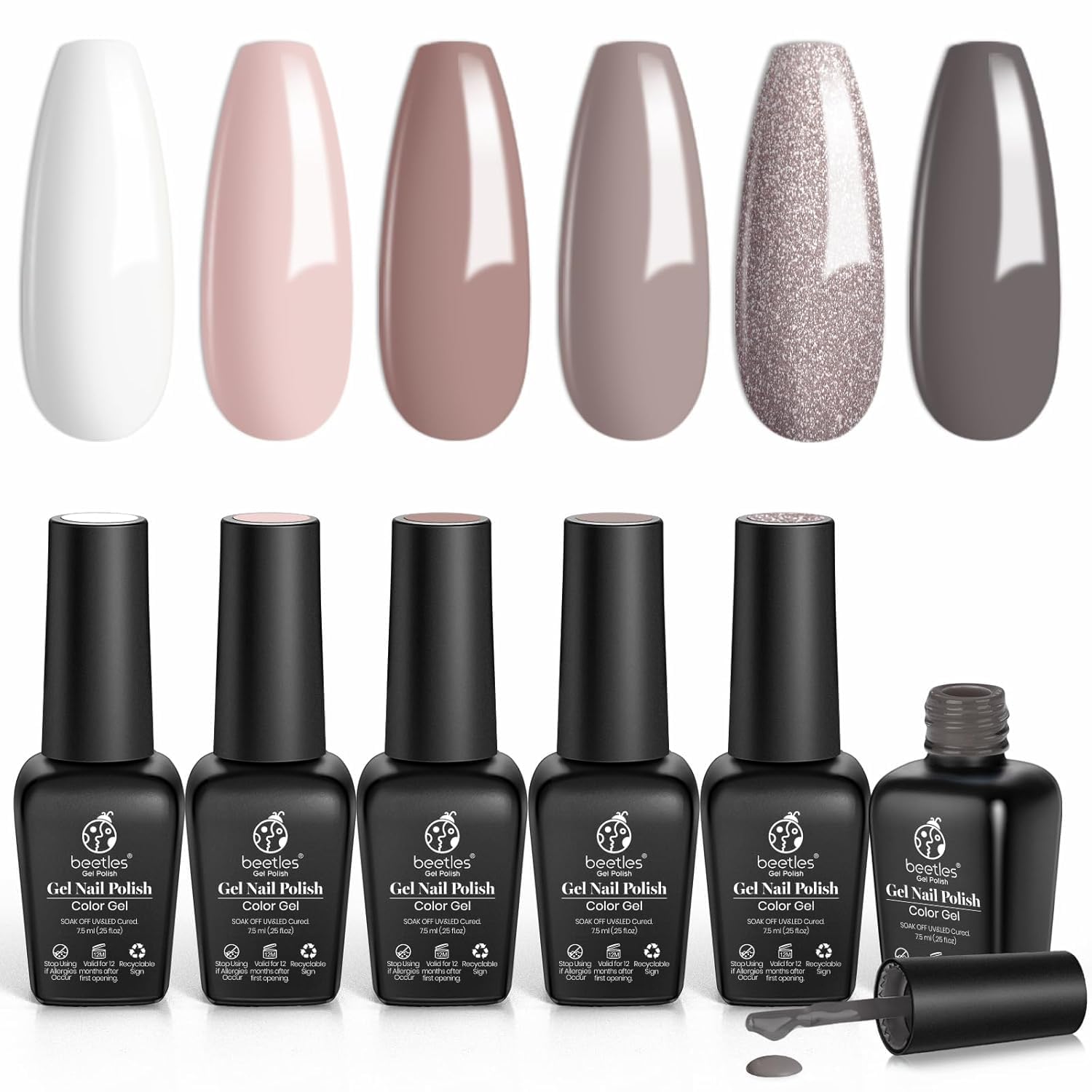 Set De Esmaltes De Uñas En Gel Beetles 6 Colores Nude Para Mujer, 7,5 Ml - Venta Internacional.