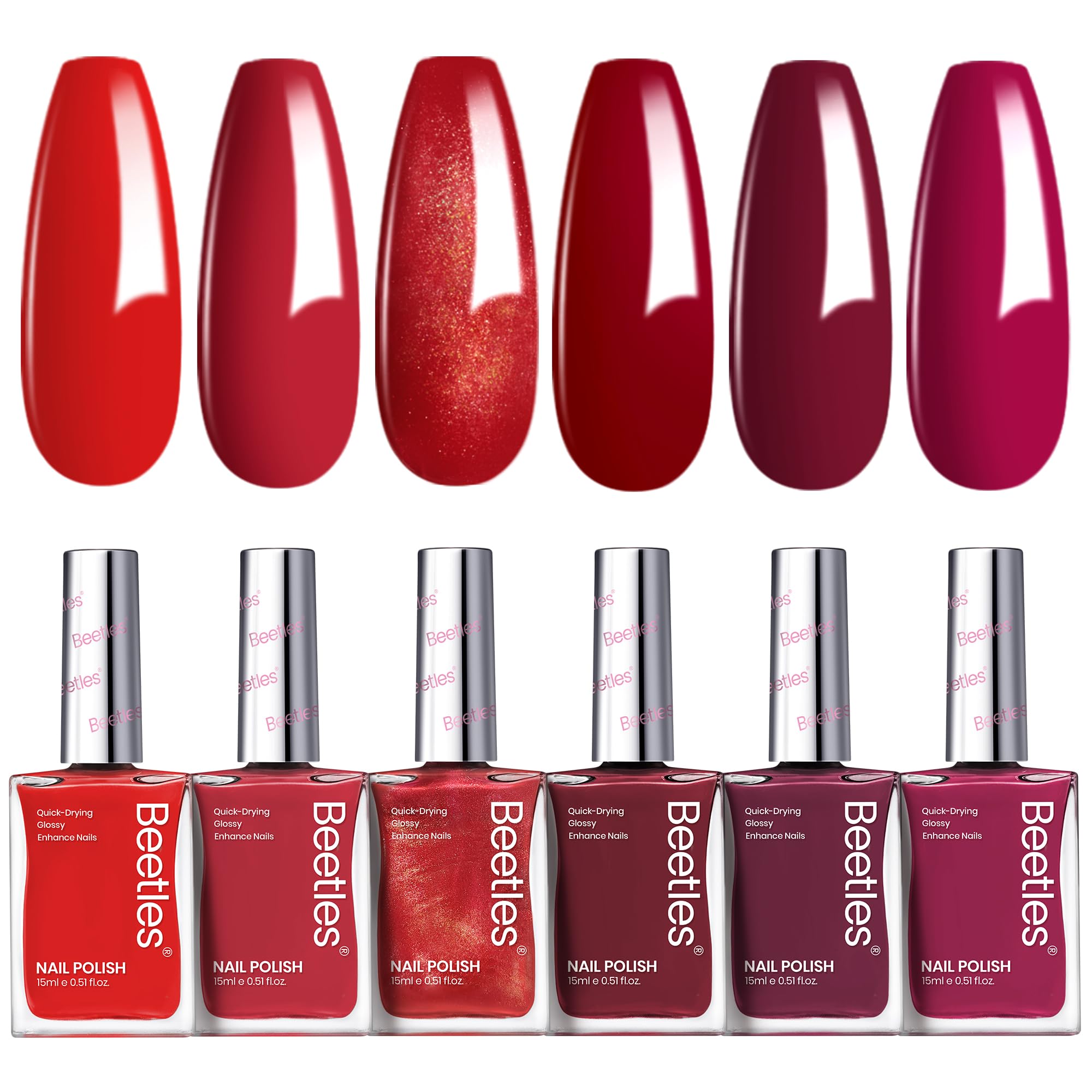 Set De Esmaltes De Uñas Beetles Blazing Rose, 15 Ml, 6 Colores, Para Mujer - Venta Internacional.