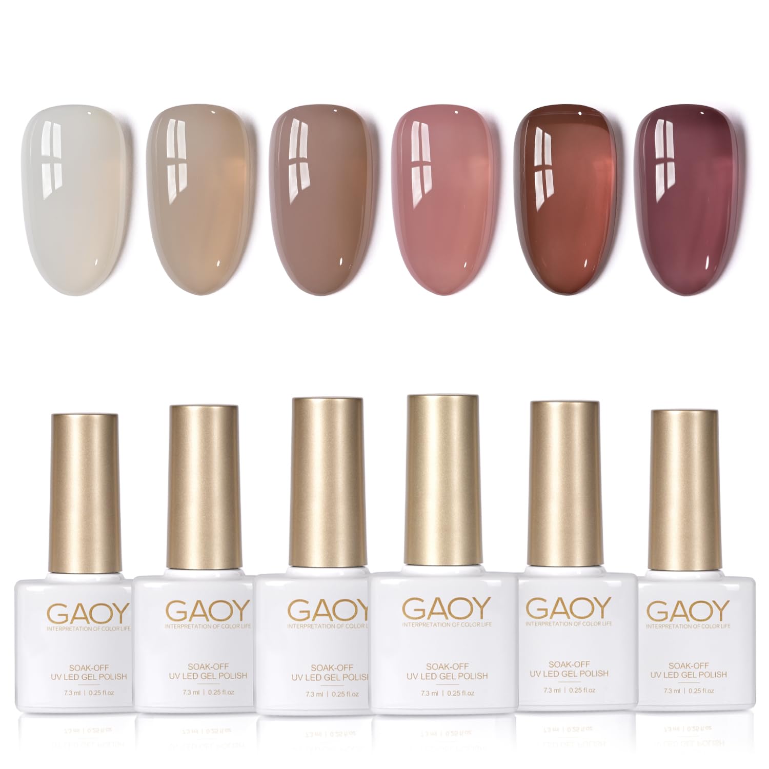 Set De Esmaltes De Uñas En Gel Gaoy Jelly Brown White, 6 Colores, 7,3 Ml - Venta Internacional.