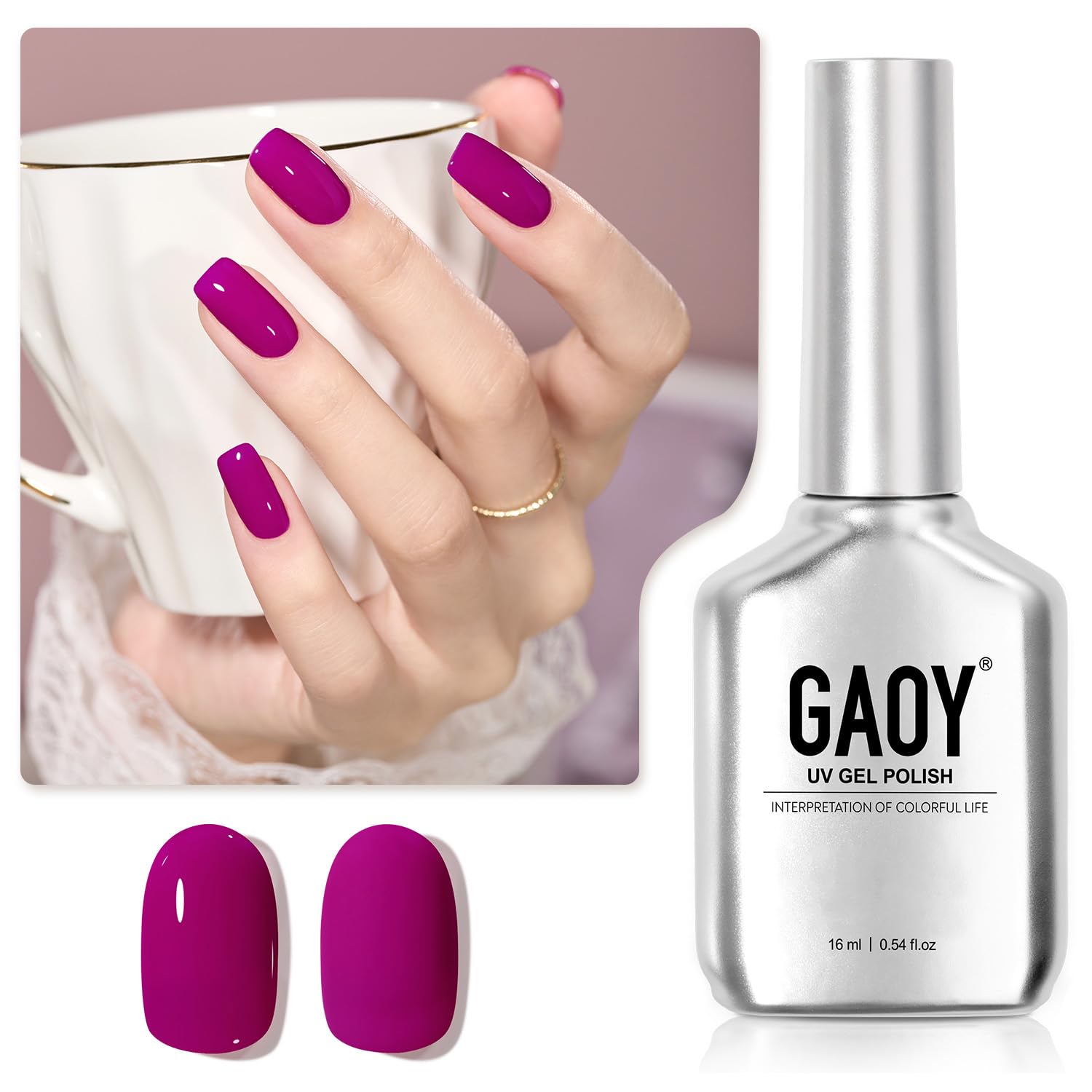 Esmalte De Uñas Gaoy Purple Gel, 16 Ml, Remoja Y Cura Con Luz Uv - Venta Internacional.