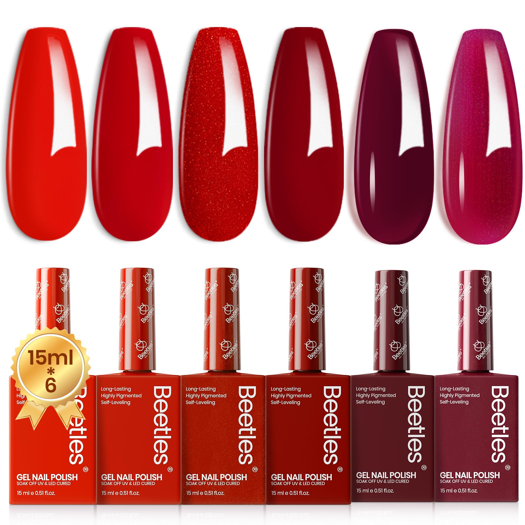 Set De Esmaltes De Uñas Con Forma De Escarabajos, Color Rojo, 6 Colores, 15 Ml - Venta Internacional.