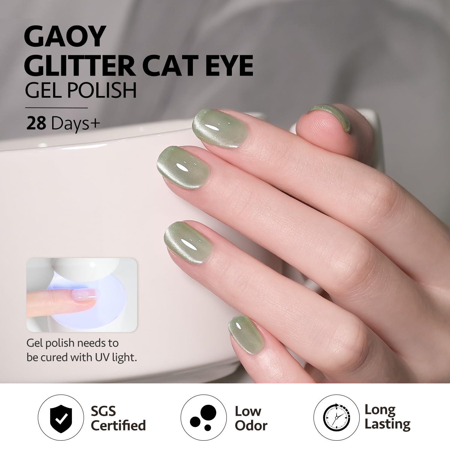 Foto 6 pulgar | Esmalte De Uñas Gaoy Green Glassy Cat Eye Gel 16 Ml Con Imán 2335 - Venta Internacional.