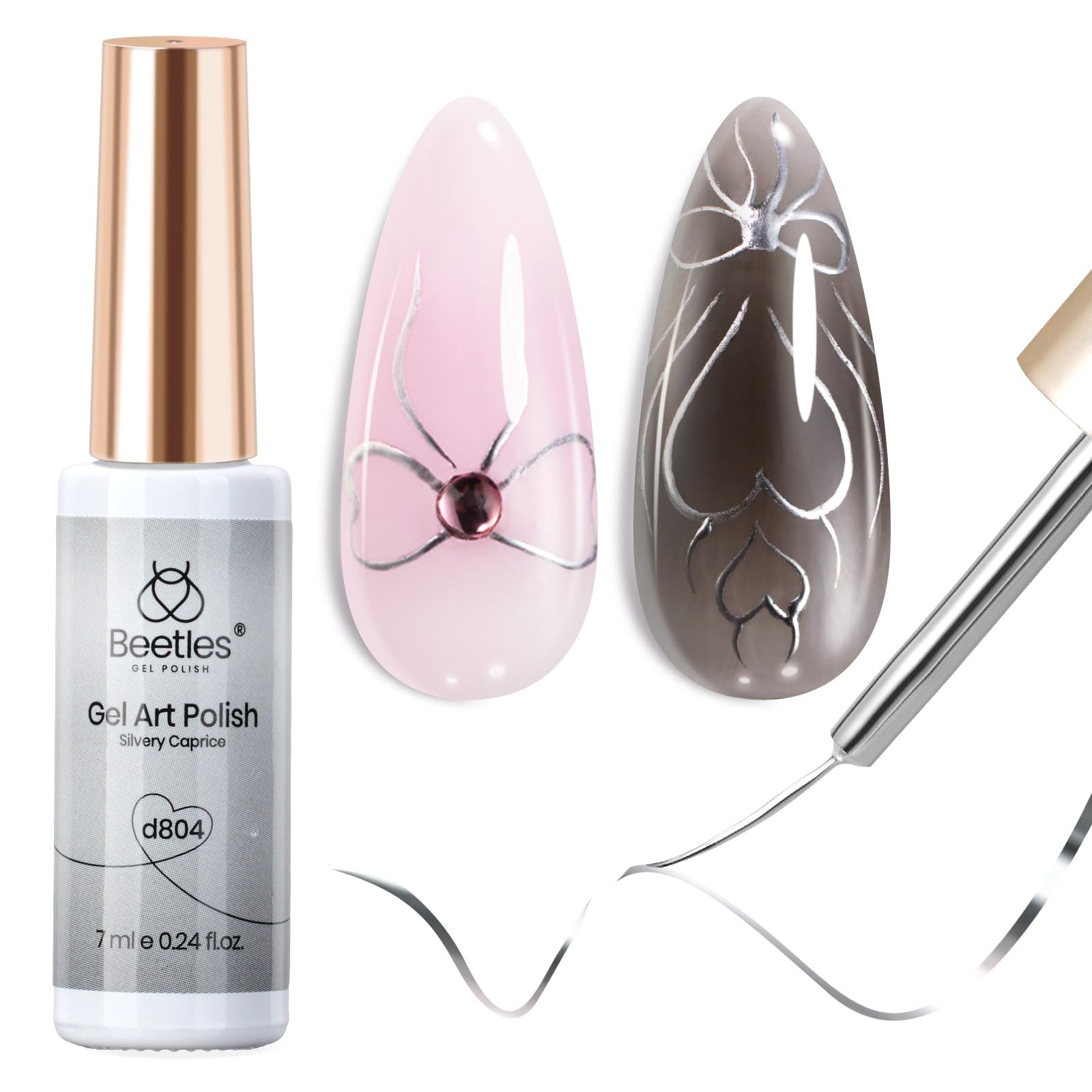 Esmalte De Uñas En Gel Beetles Metallic Silver Liner, 7 Ml - Venta Internacional.