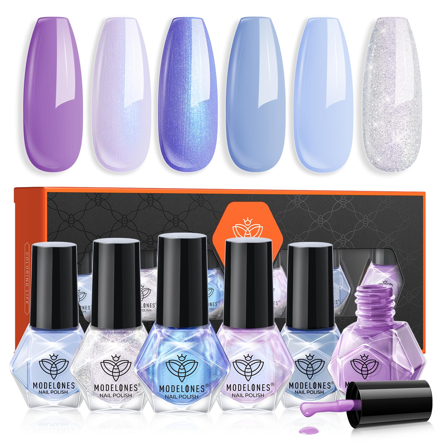 Set De Esmaltes De Uñas Modelones 6 Colores Baby Blue Purple Shimmer - Venta Internacional.