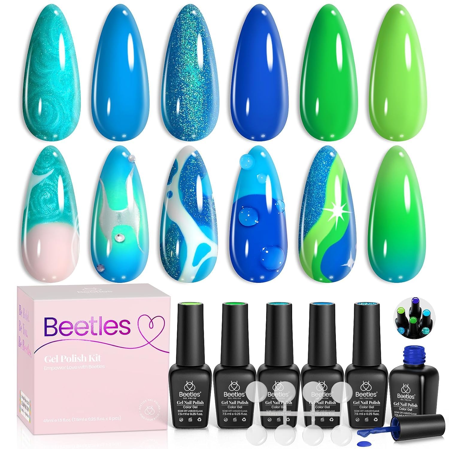 Esmalte De Uñas En Gel Beetles Summer Blue, 6 Colores, 7,5 Ml - Venta Internacional.