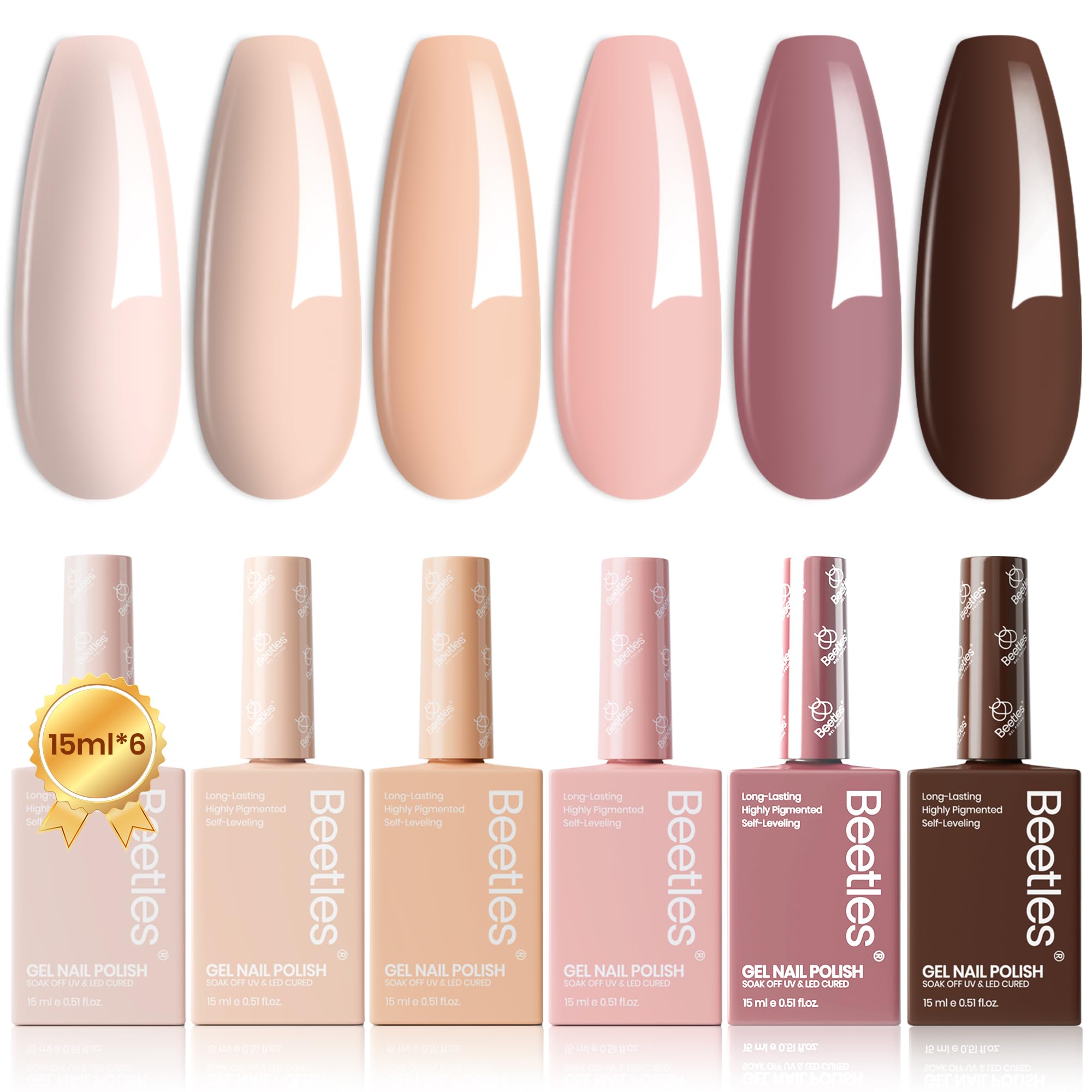 Set De Esmaltes De Uñas Beetles Neutral Gel, 6 Unidades, 15 Ml, Color Nude & Brown - Venta Internacional.
