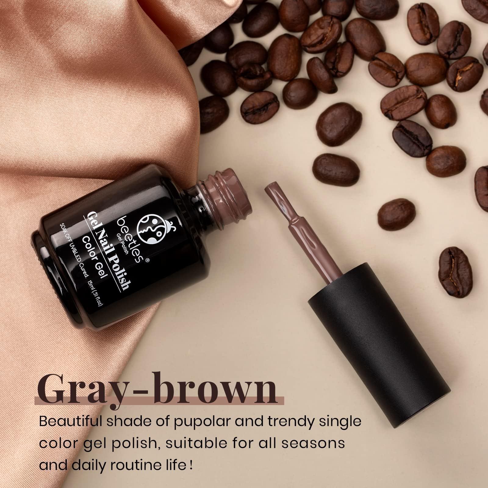 Foto 2 | Esmalte De Uñas Beetles, Esmalte En Gel, Marrón Y Gris, 15 Ml - Venta Internacional.
