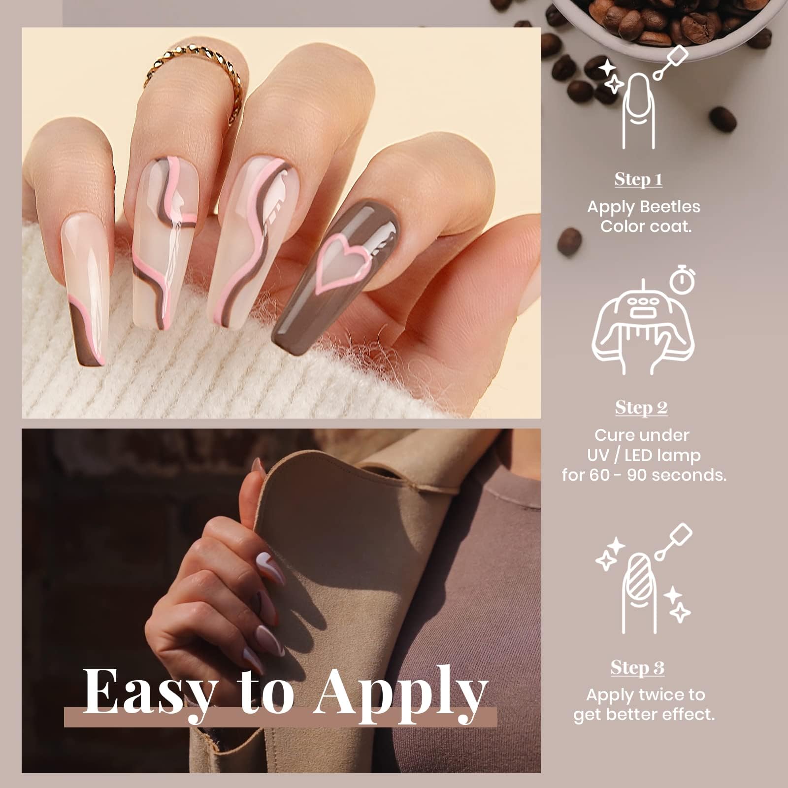 Foto 7 pulgar | Esmalte De Uñas Beetles, Esmalte En Gel, Marrón Y Gris, 15 Ml - Venta Internacional.