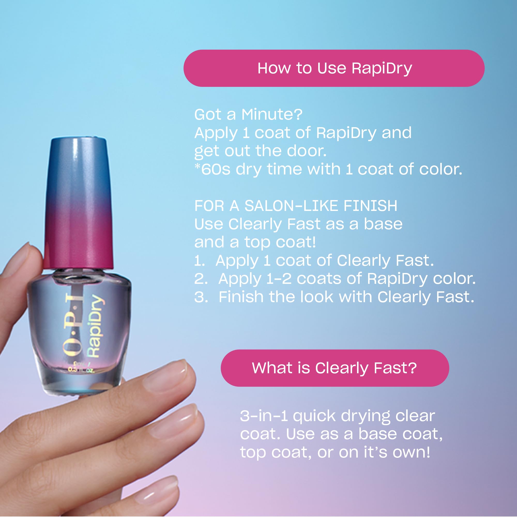 Foto 6 pulgar | Esmalte De Uñas Opi Rapidry Clearly Fast Clear Coat 3 En 1 Vegano - Venta Internacional.
