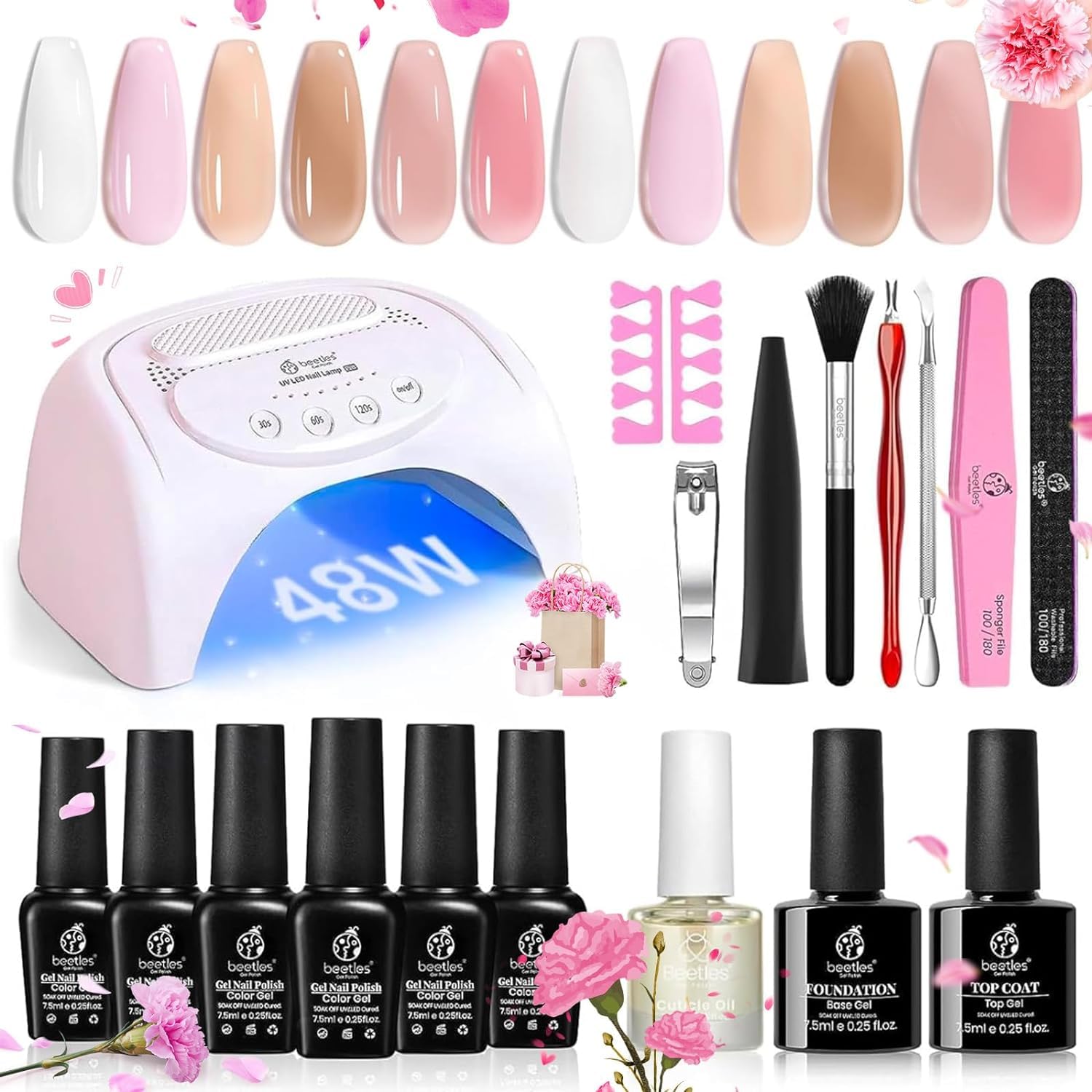 Foto 1 | Kit De Esmaltes De Uñas En Gel Beetles, Luz Uv Led De 48 W, 6 Colores - Venta Internacional.