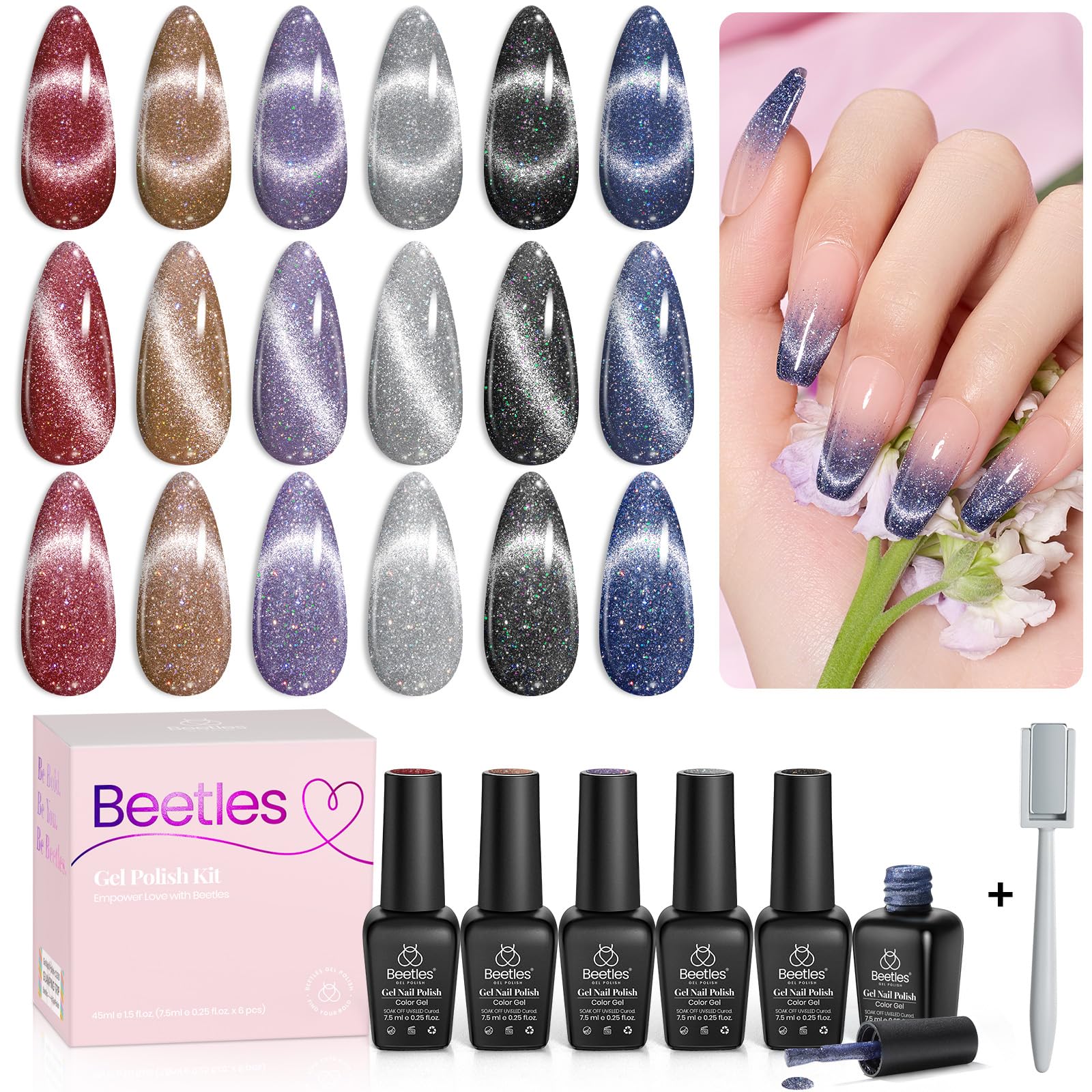 Foto 1 | Set De Esmaltes De Uñas Beetles Cat Eye Gel 6 Colores Con Purpurina - Venta Internacional.
