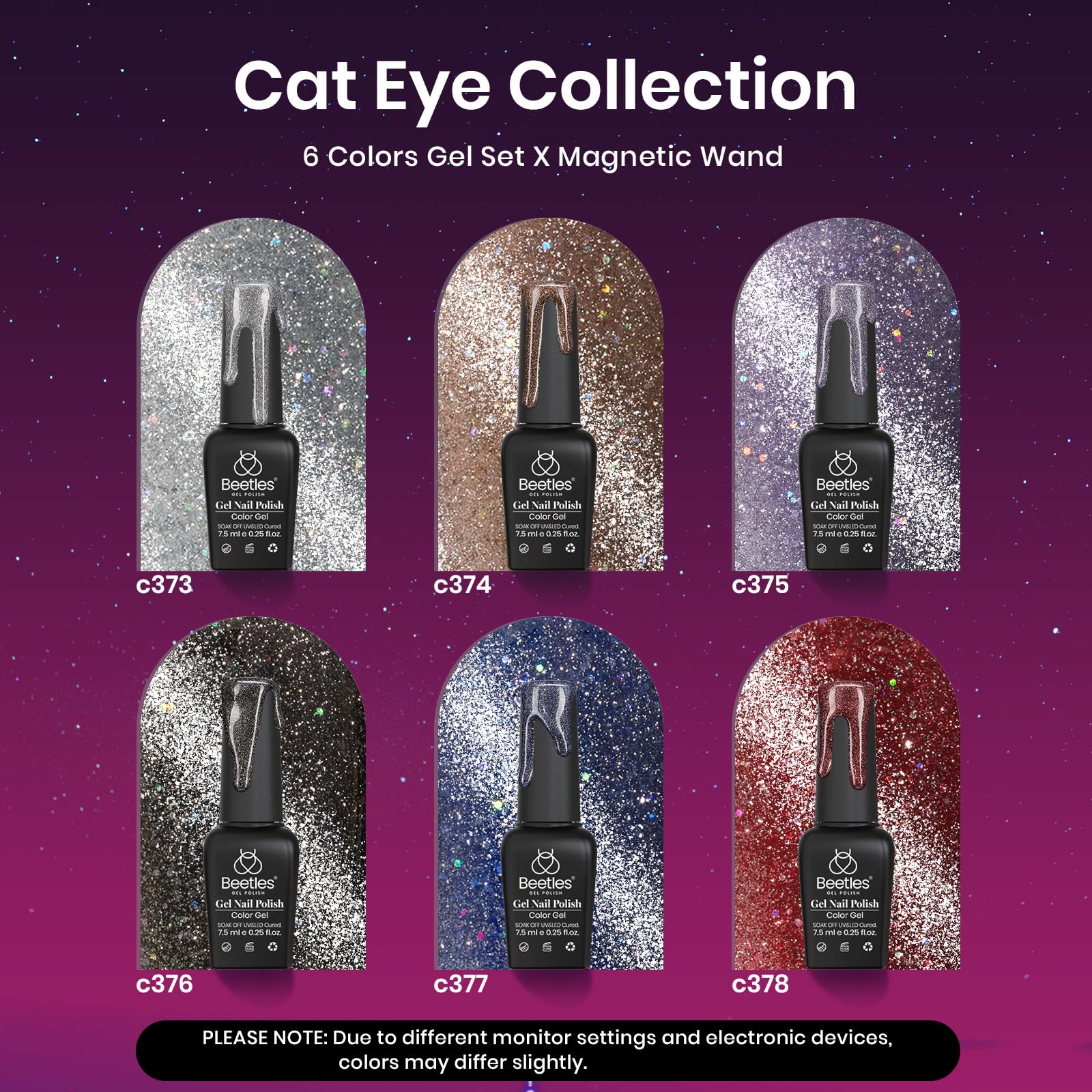Foto 3 pulgar | Set De Esmaltes De Uñas Beetles Cat Eye Gel 6 Colores Con Purpurina - Venta Internacional.