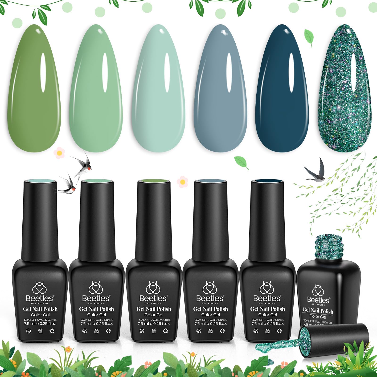 Foto 2 pulgar | Set De Esmaltes De Uñas En Gel Beetles Spring, 6 Colores, Verde Y Azul - Venta Internacional.