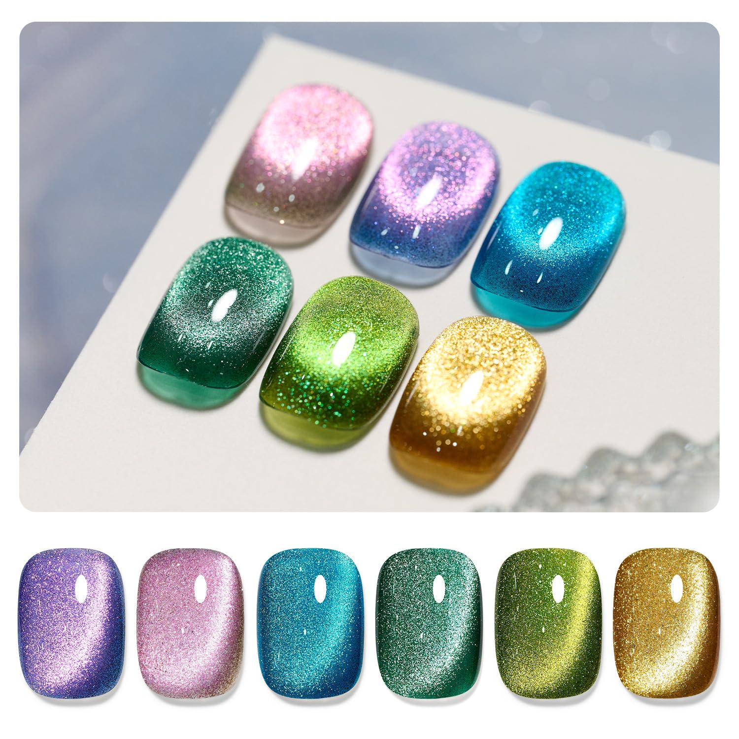 Foto 1 | Juego De Esmaltes De Uñas Gaoy Glitter Cat Eye Gel Con Imán, 7,3 Ml X 6 - Venta Internacional.