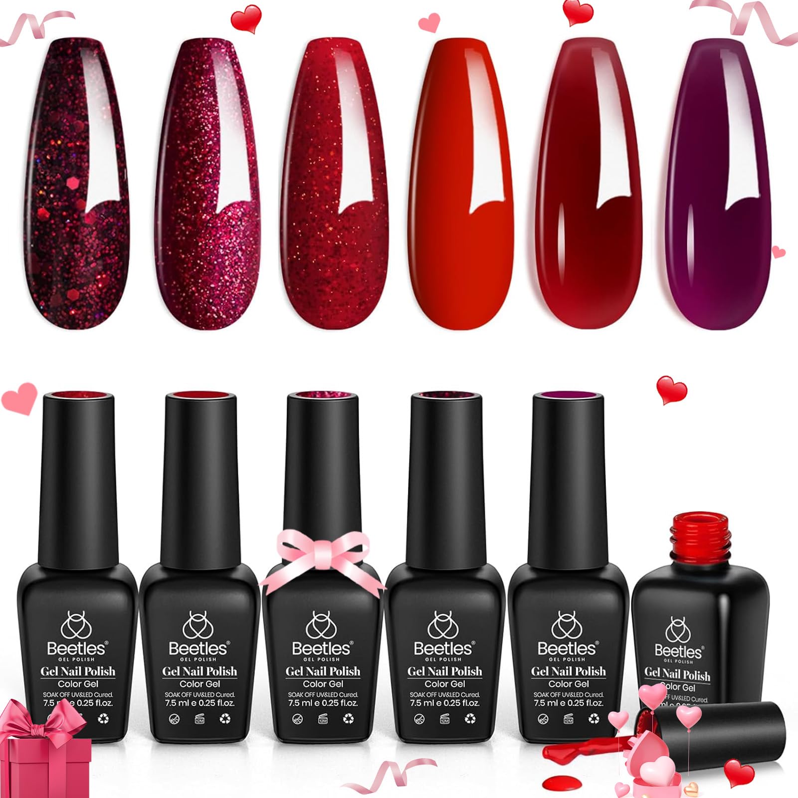 Foto 1 | Set De Esmaltes De Uñas Beetles Red Gel Burgundy Collection, 6 Colores - Venta Internacional.