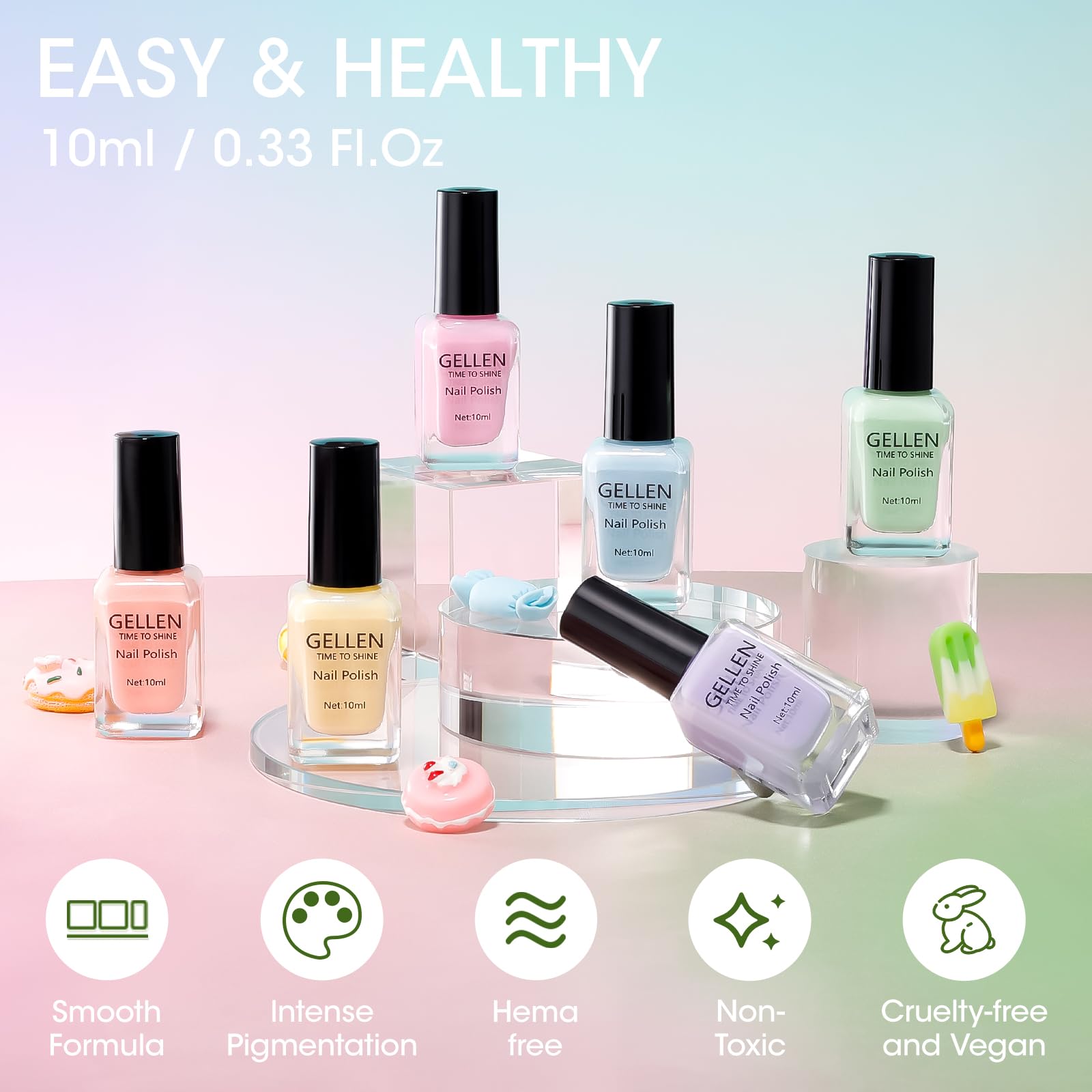 Foto 7 | Set De Esmaltes De Uñas Gellen Pastel Regular, No Gel, 6 Colores - Venta Internacional.