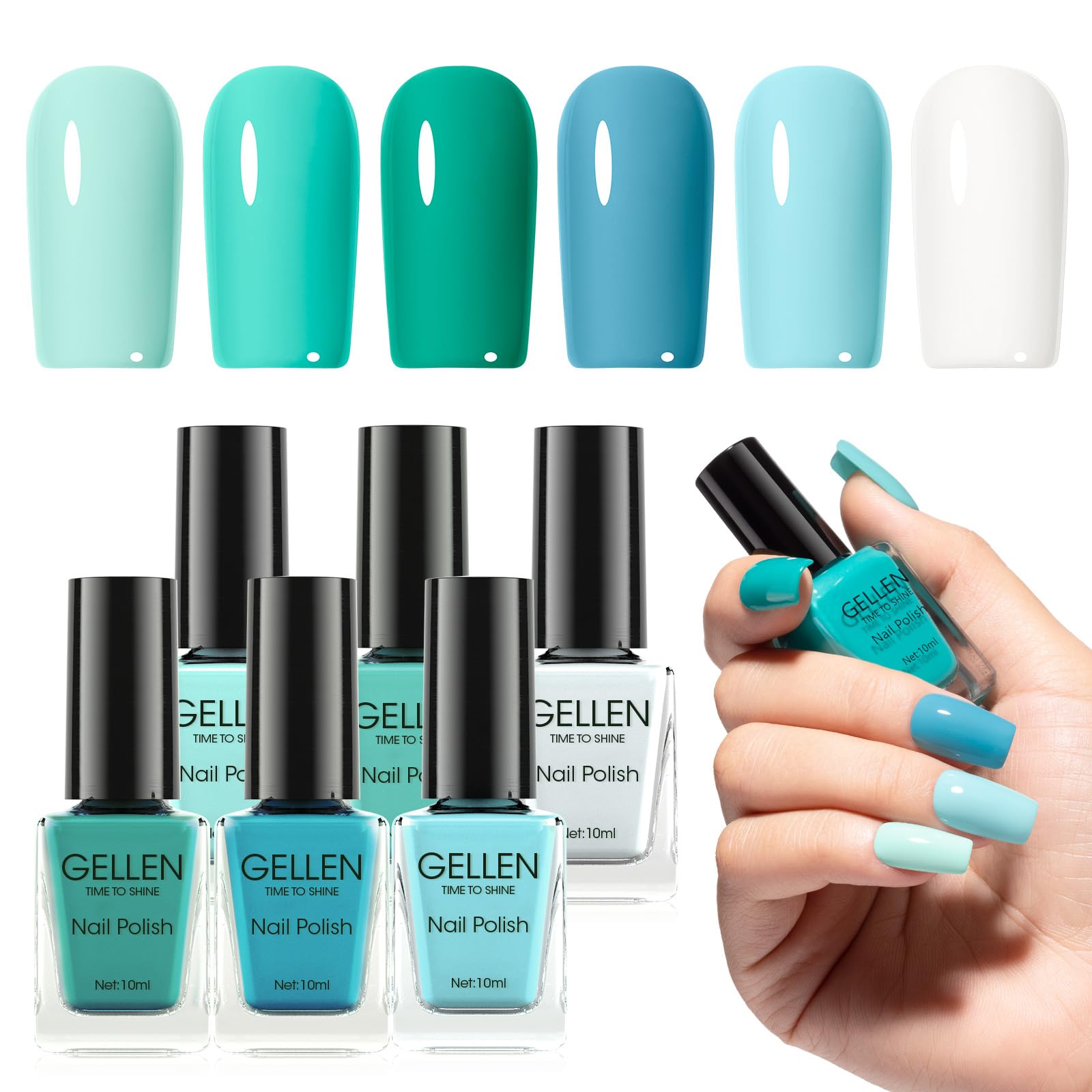 Foto 2 pulgar | Set De Esmaltes De Uñas Gellen Teal Regular, No Gel, 10 Ml, 6 Colores - Venta Internacional.