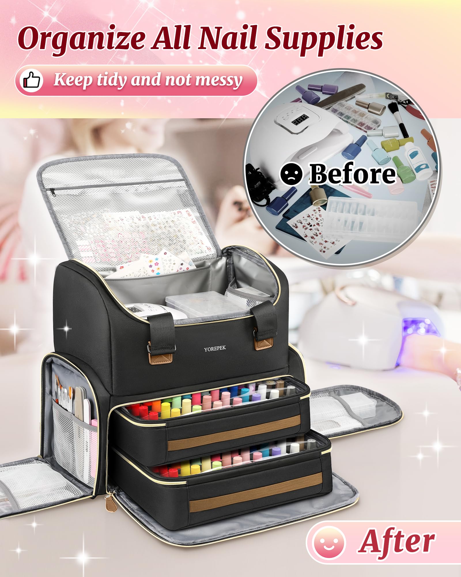 Foto 5 | Funda Organizadora Para Esmaltes De Uñas, Mochila Yorepek, Extra Grande - Venta Internacional.