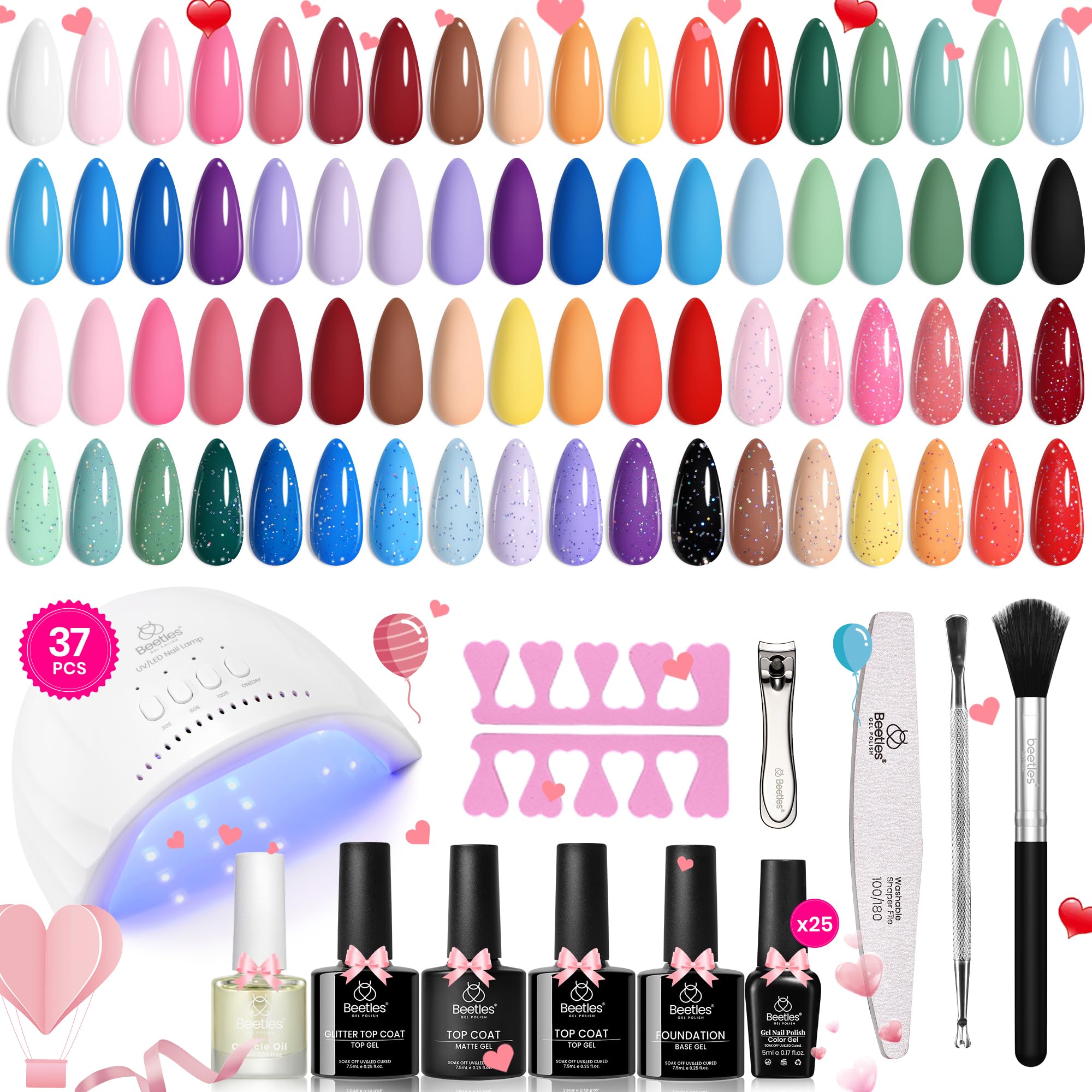 Kit De Esmaltes De Uñas En Gel Beetles Winter Con Luz Uv, 37 Unidades, 25 Colores - Venta Internacional.