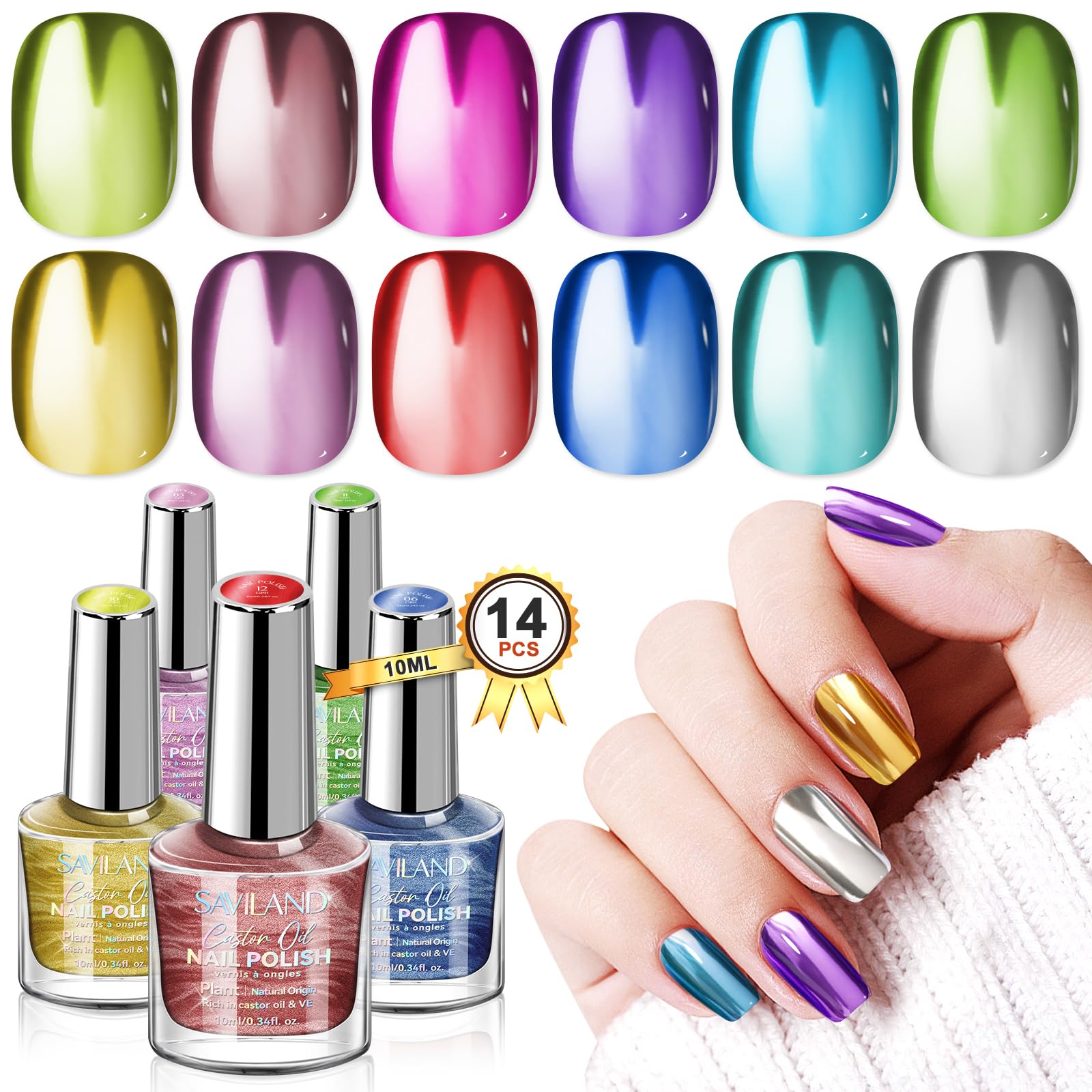 Foto 2 pulgar | Set De Esmaltes De Uñas Saviland Metallic 12 Colores Mirror Chrome - Venta Internacional.