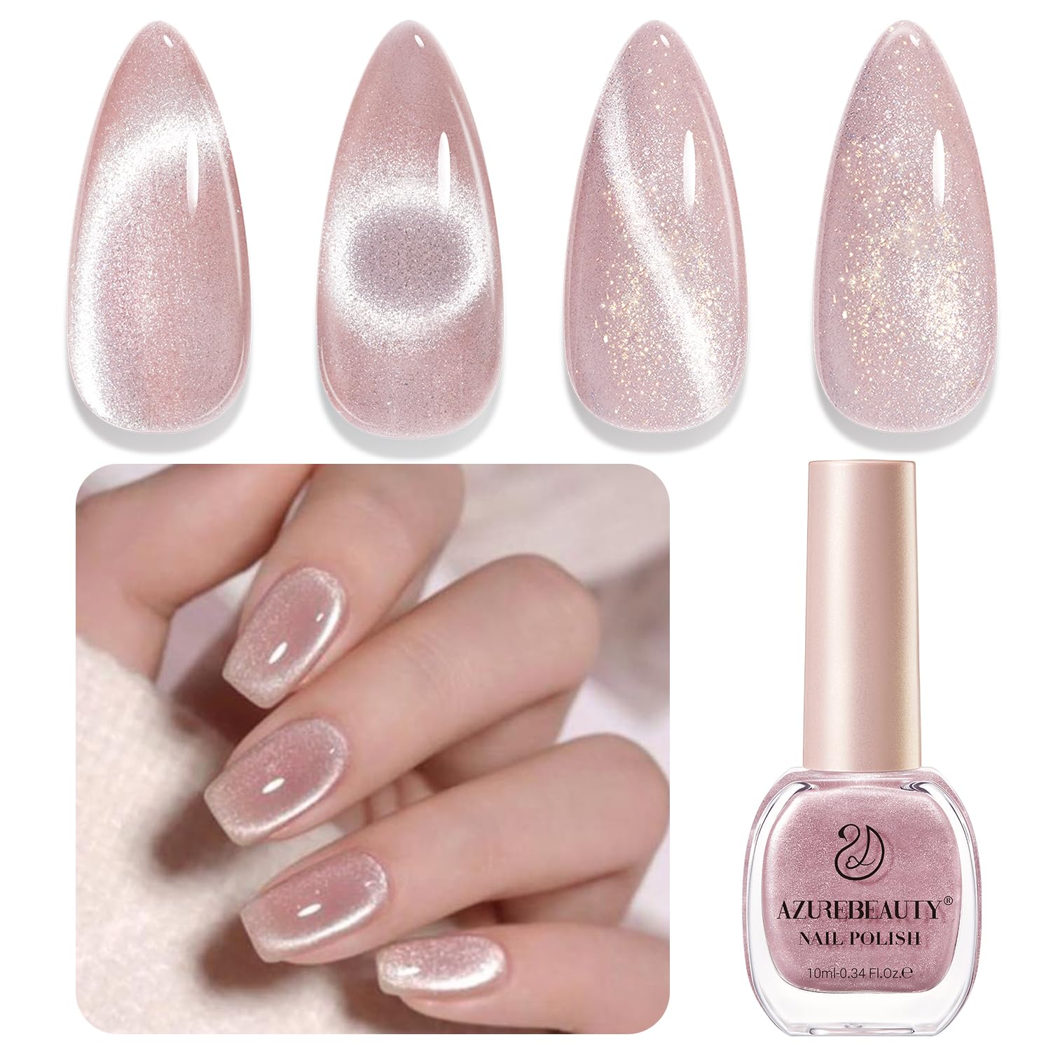 Foto 2 pulgar | Esmalte De Uñas Azurebeauty Cat Eye Nude Glitter Vegan 10 Ml - Venta Internacional.