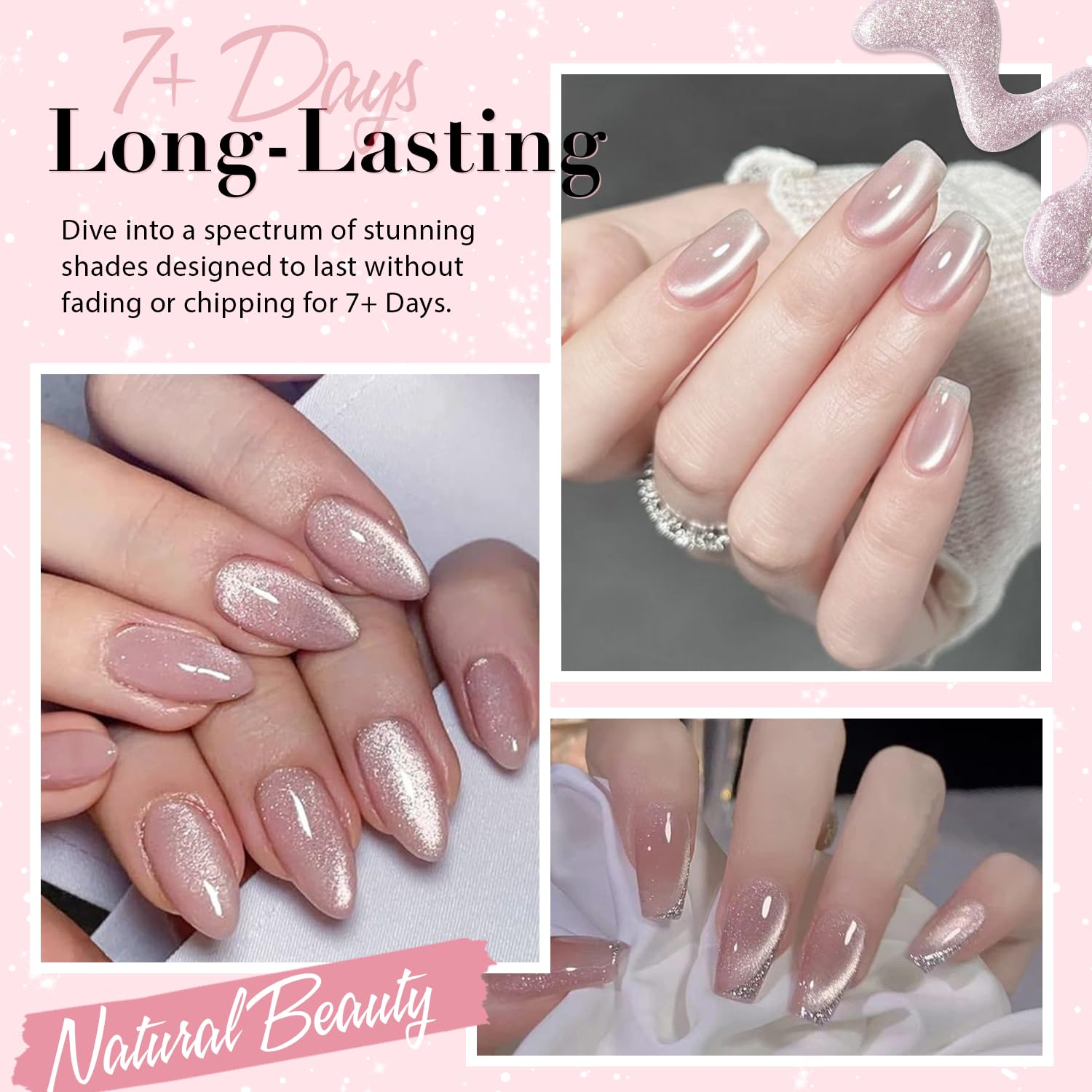 Foto 4 pulgar | Esmalte De Uñas Azurebeauty Cat Eye Nude Glitter Vegan 10 Ml - Venta Internacional.